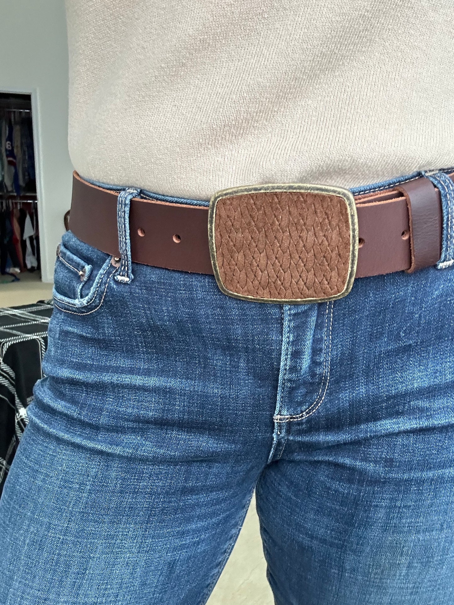 Brown Braided Leather Belt Buckle