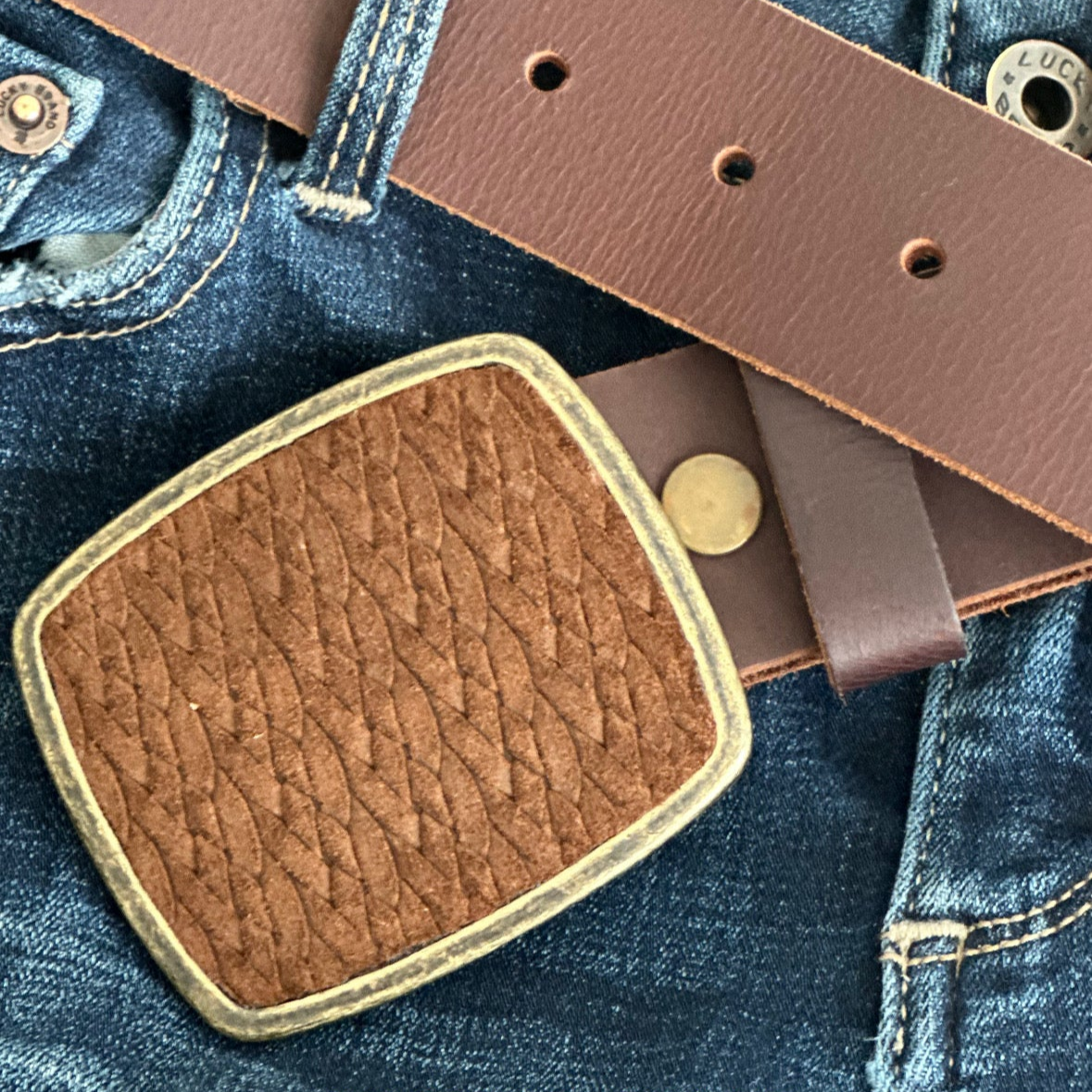 Brown Braided Leather Belt Buckle
