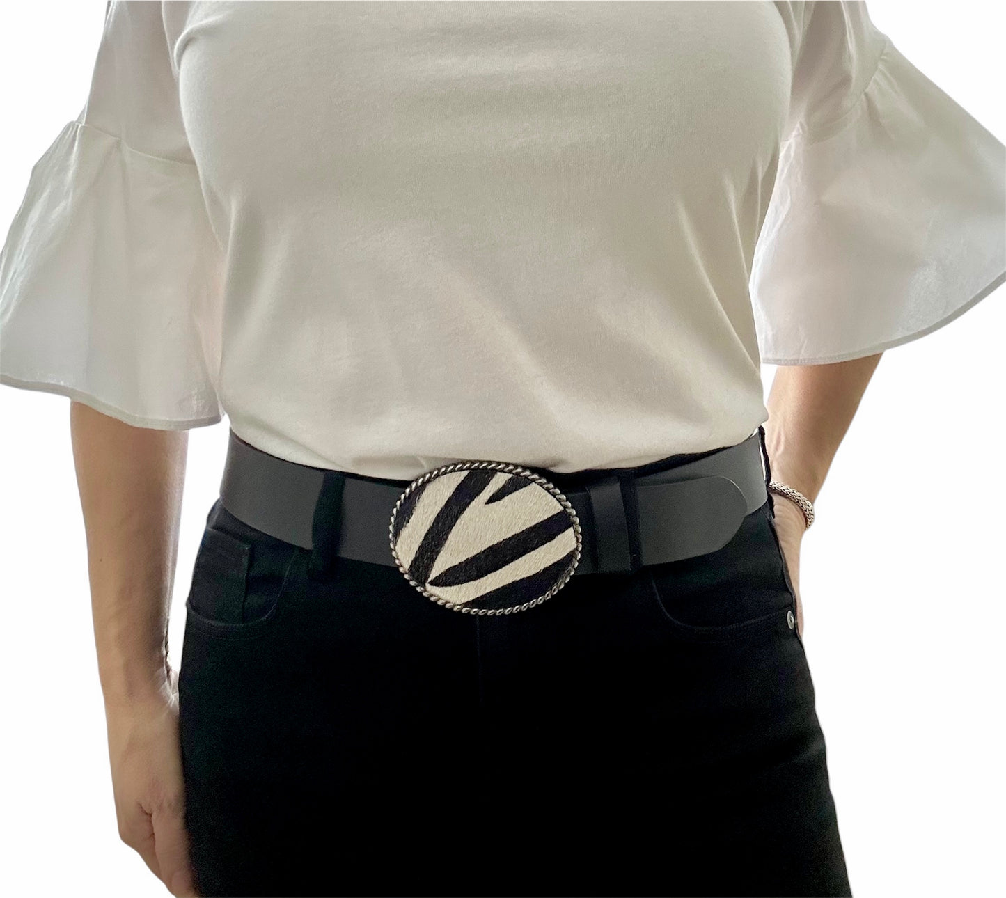 Zebra Hair on Leather Belt Buckle