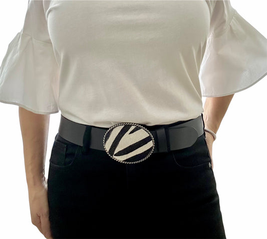 Zebra Hair on Leather Belt Buckle
