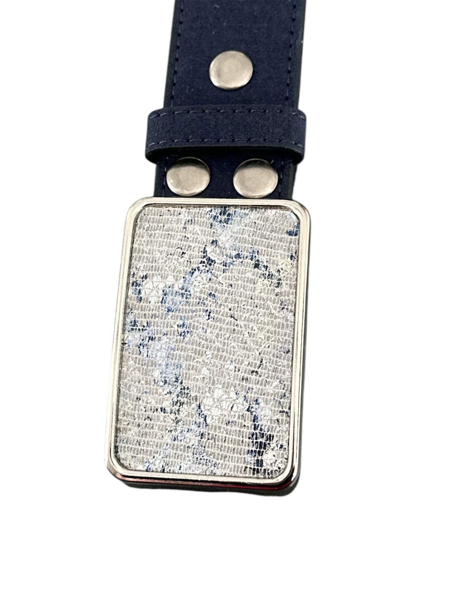 Metallic Silver Python Print Belt Buckle