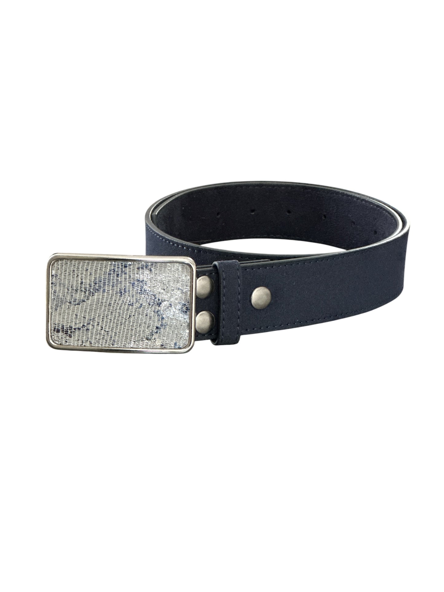 Metallic Silver Python Print Belt Buckle