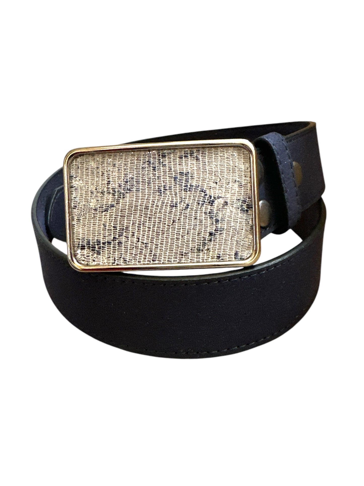 Metallic Silver Python Print Belt Buckle