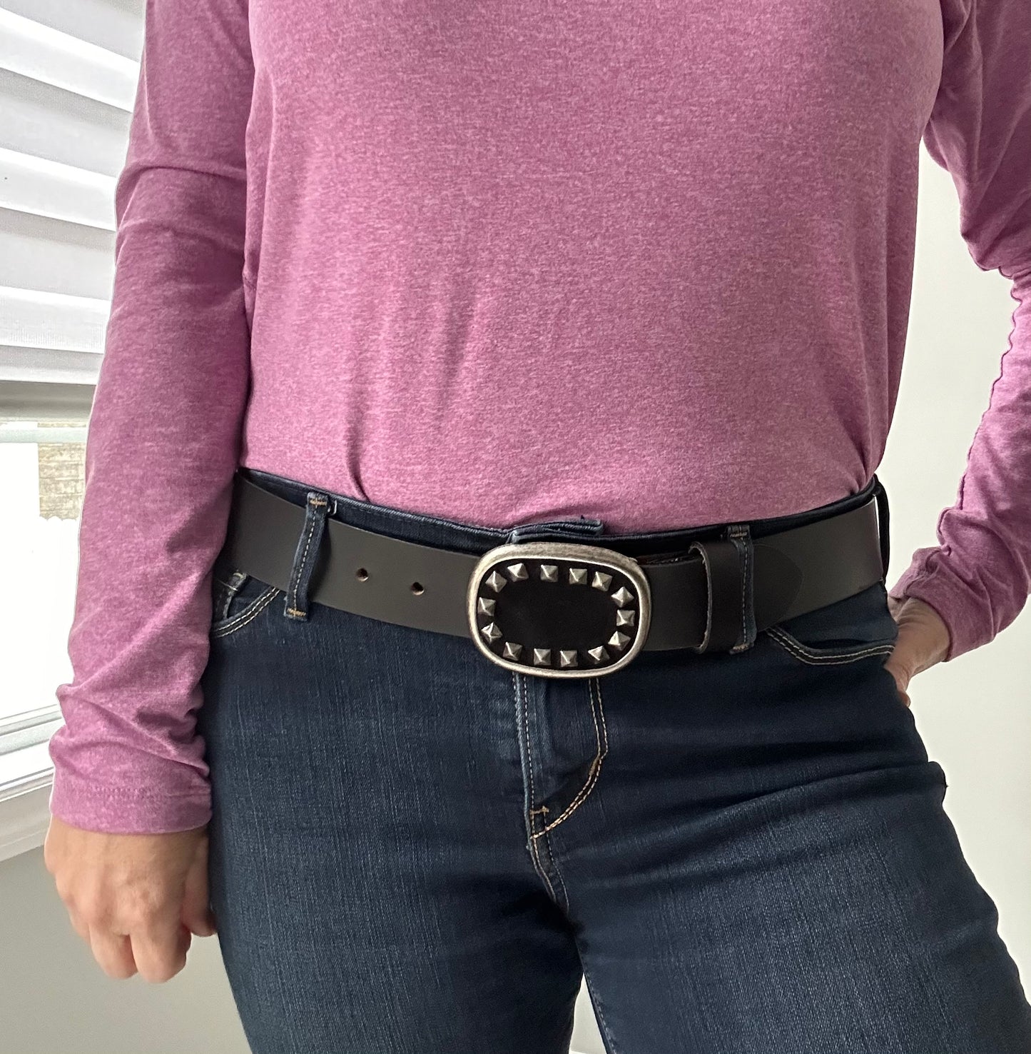 Black Suede Belt Buckle With Studs