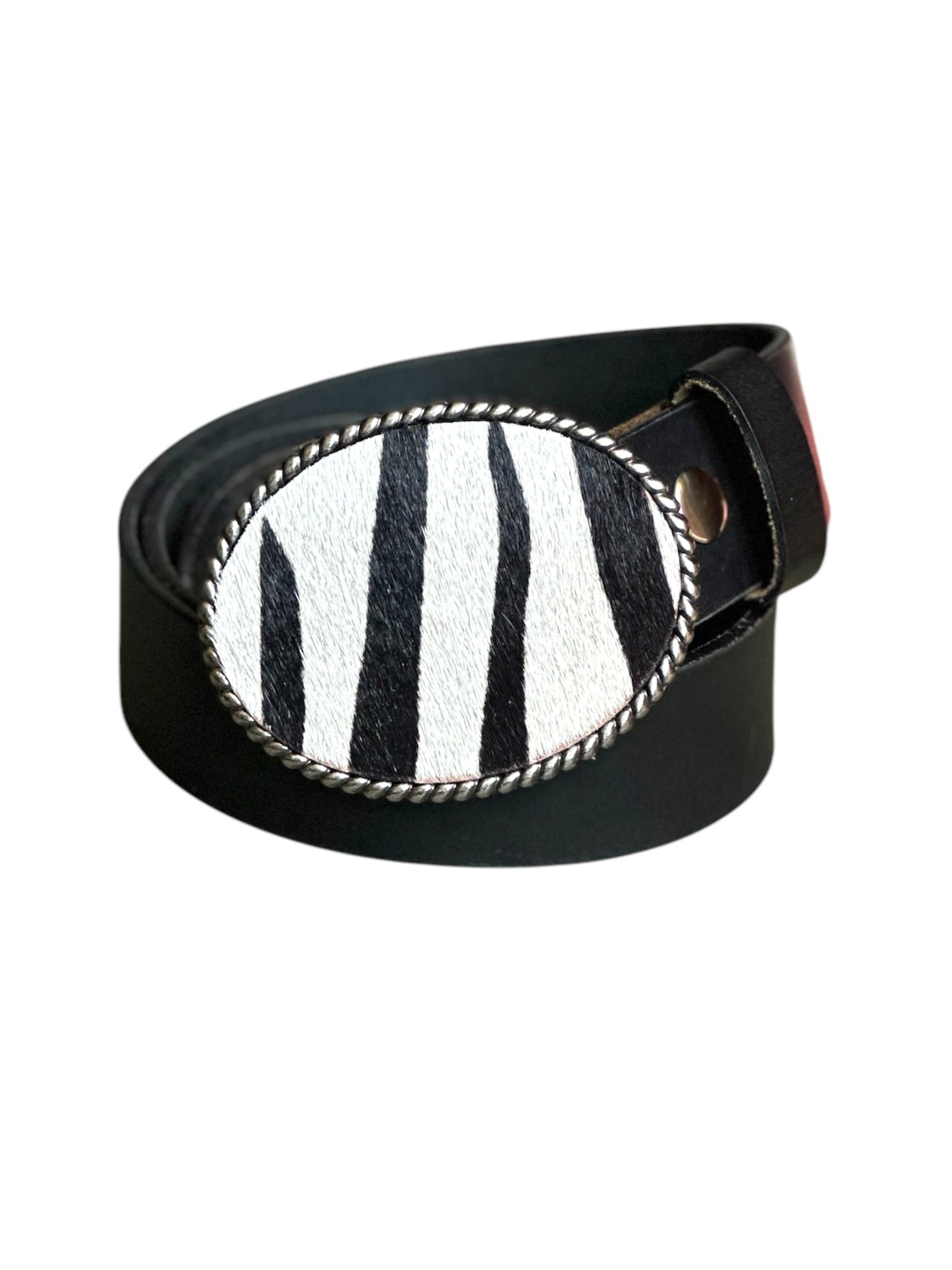 Zebra Hair on Leather Belt Buckle