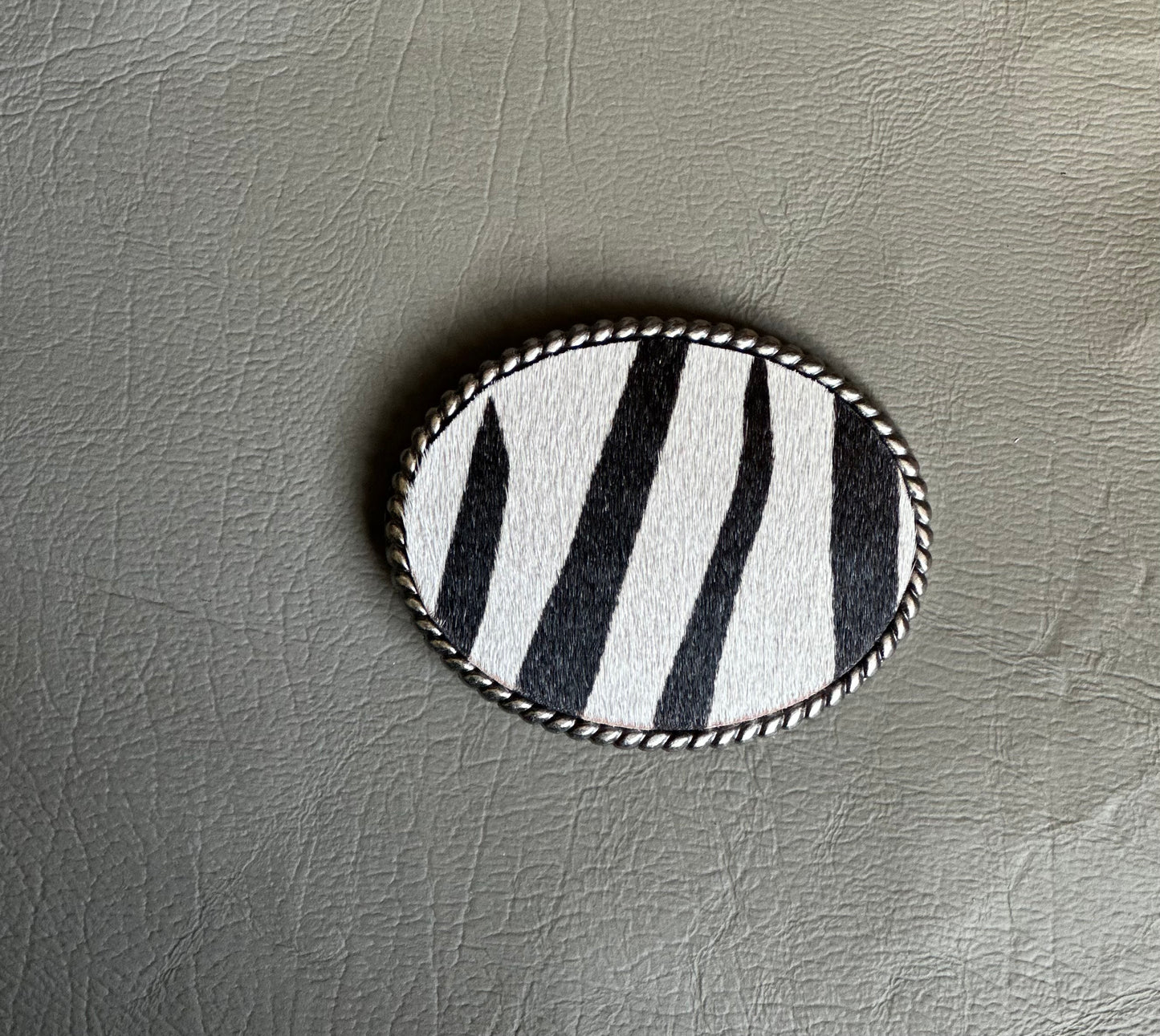 Zebra Hair on Leather Belt Buckle