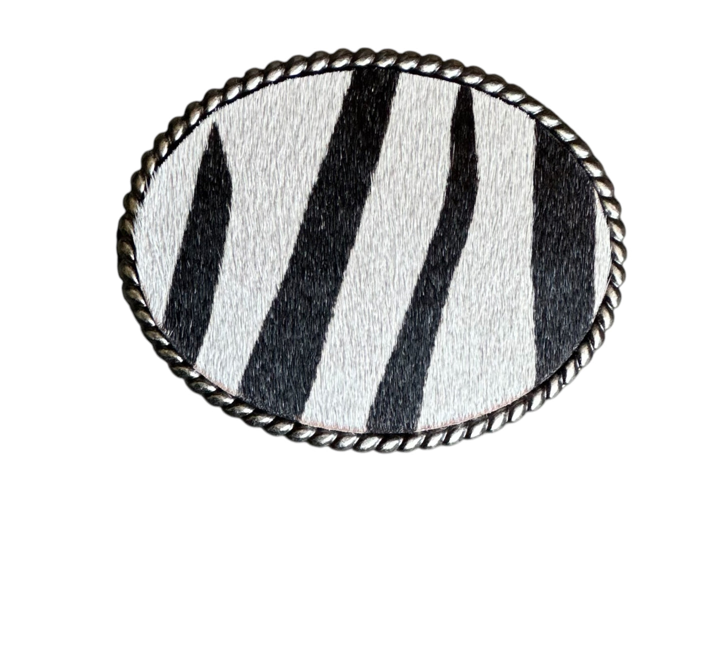 Zebra Hair on Leather Belt Buckle