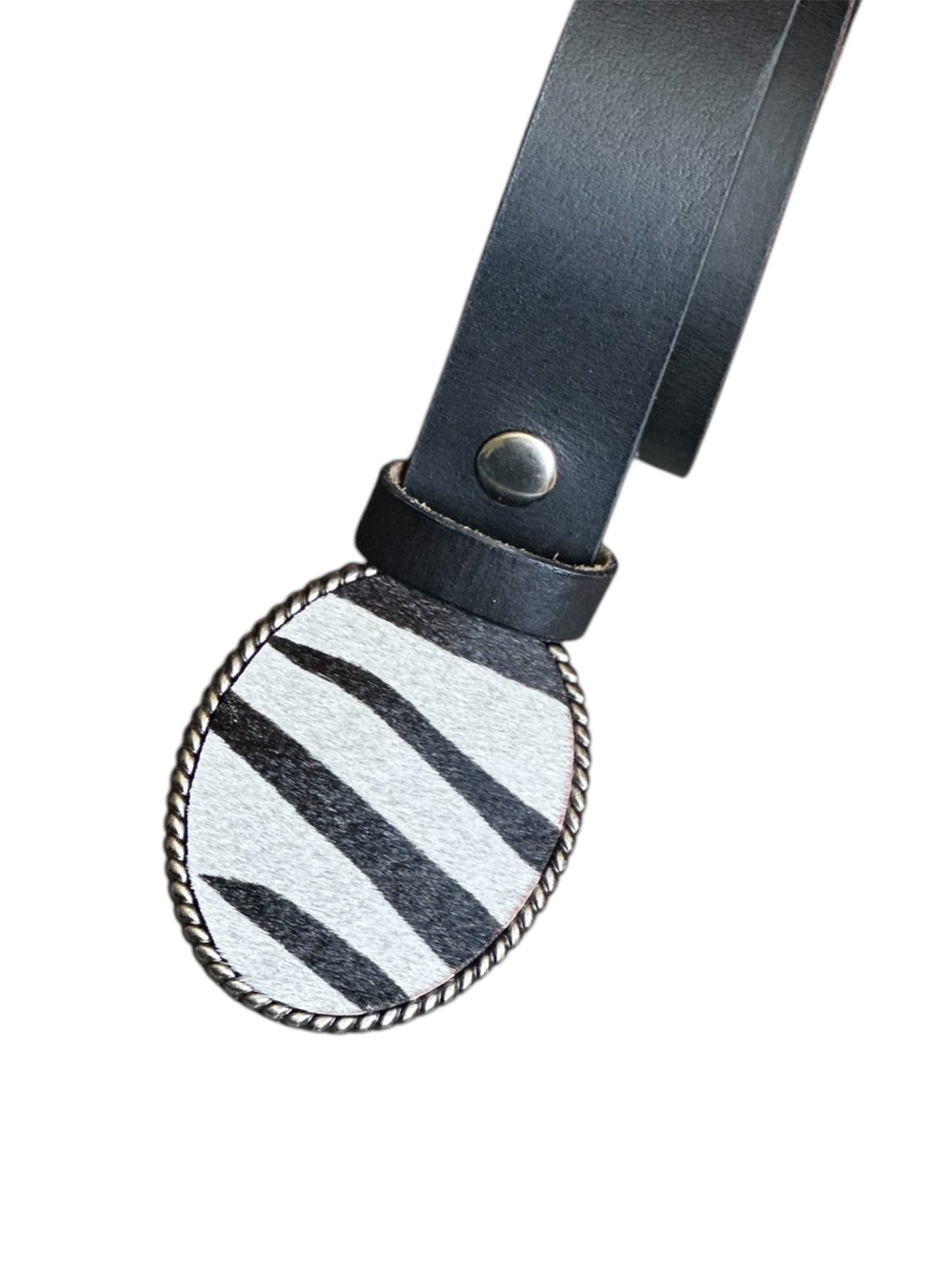 Zebra Hair on Leather Belt Buckle