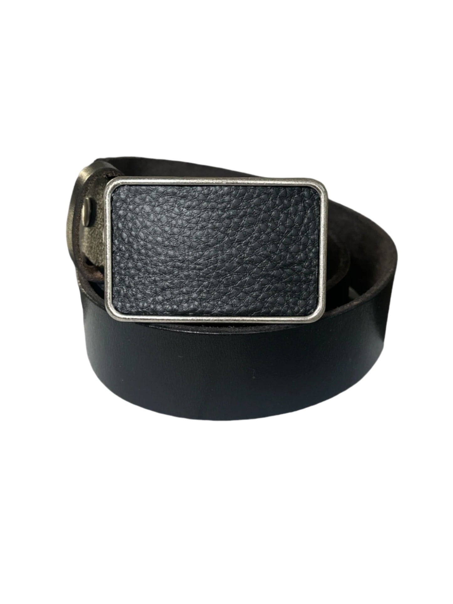 Black Pebbled Leather Rectangular Belt Buckle