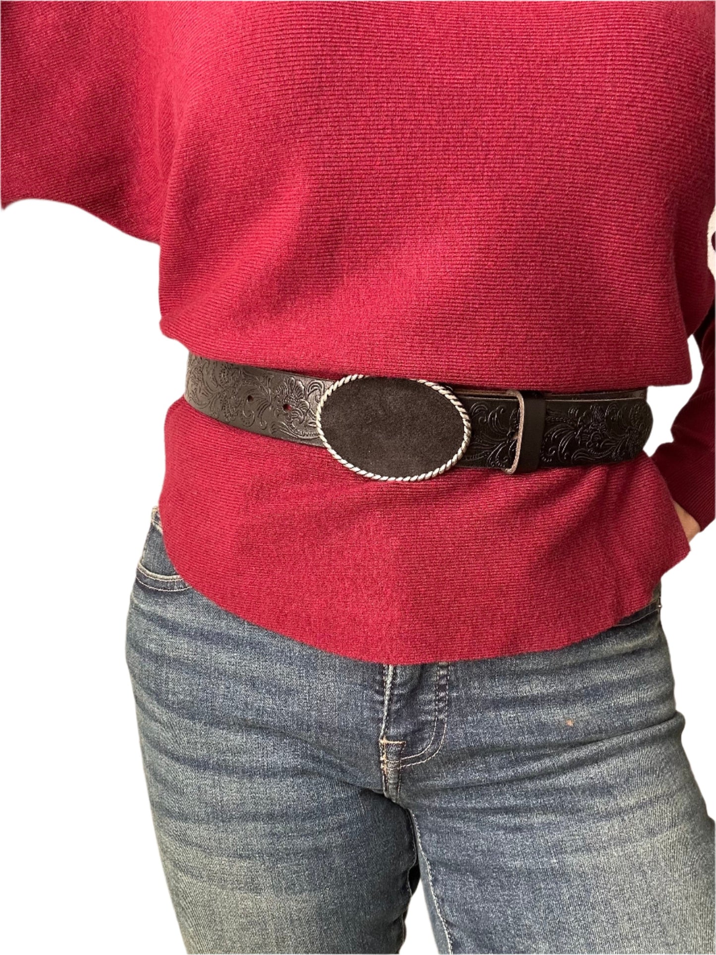 Classic Oval Black Suede Leather Belt Buckle