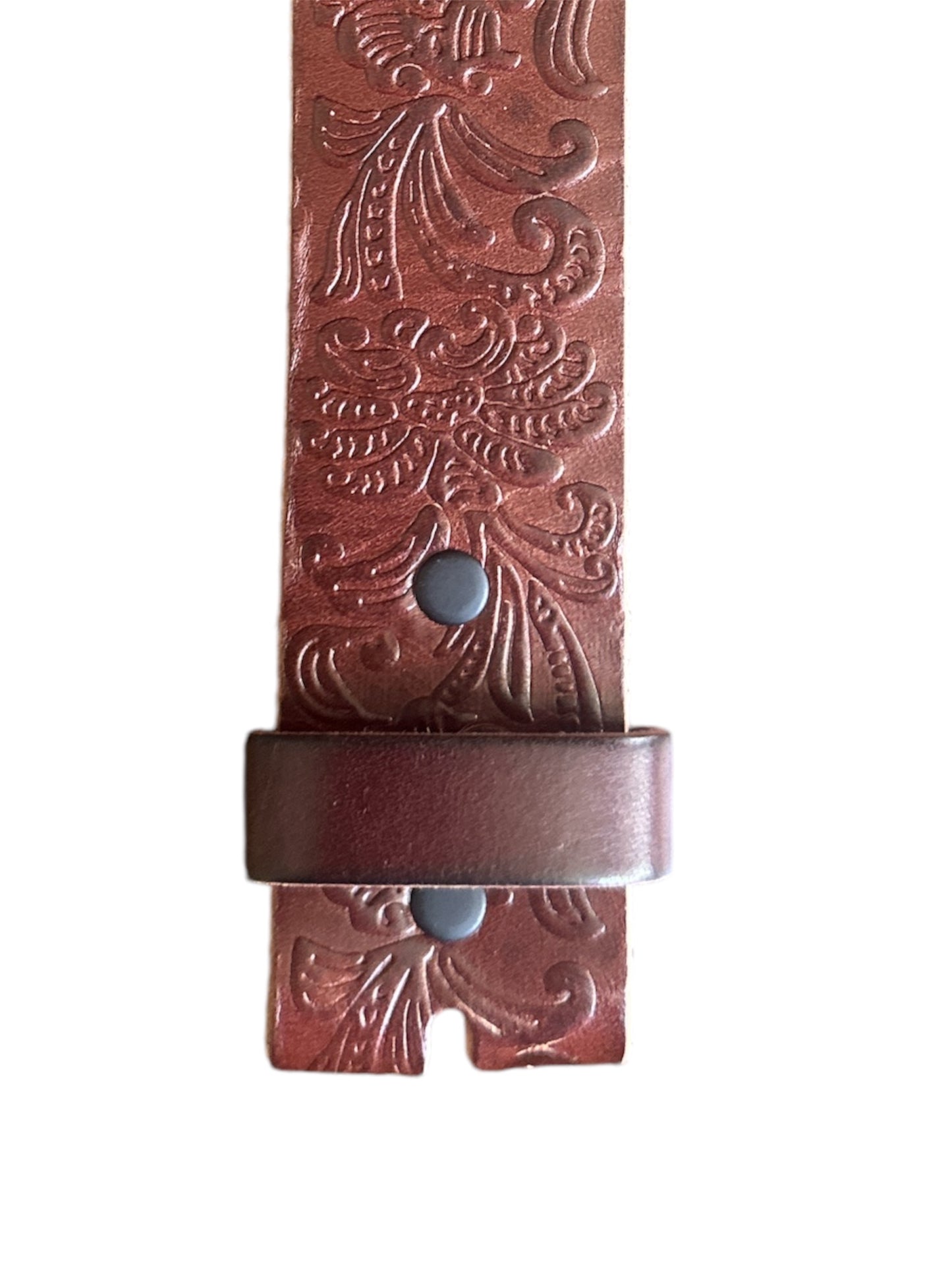 Brown Western Embossed Leather No Buckle Belt