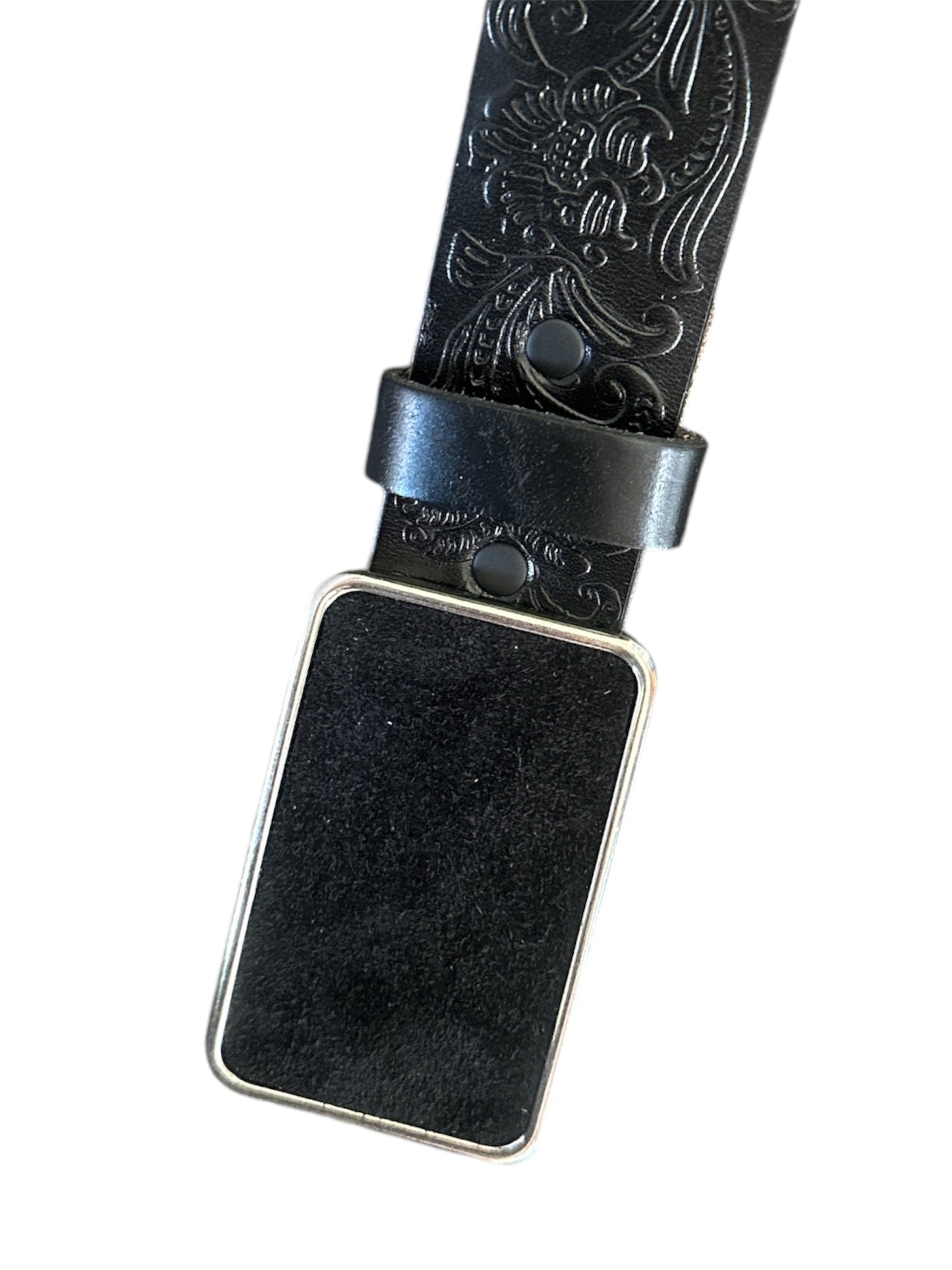 Classic Black Suede Rectangular Belt Buckle and Black Interchangeable Belt Set