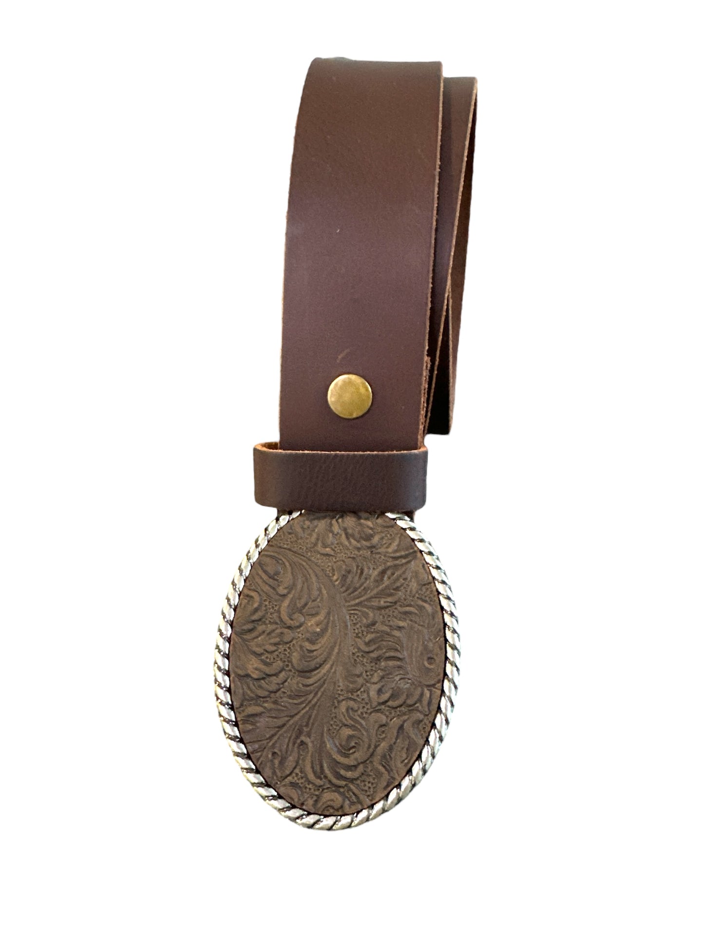 Dark Brown Floral Oval Leather Belt Buckle