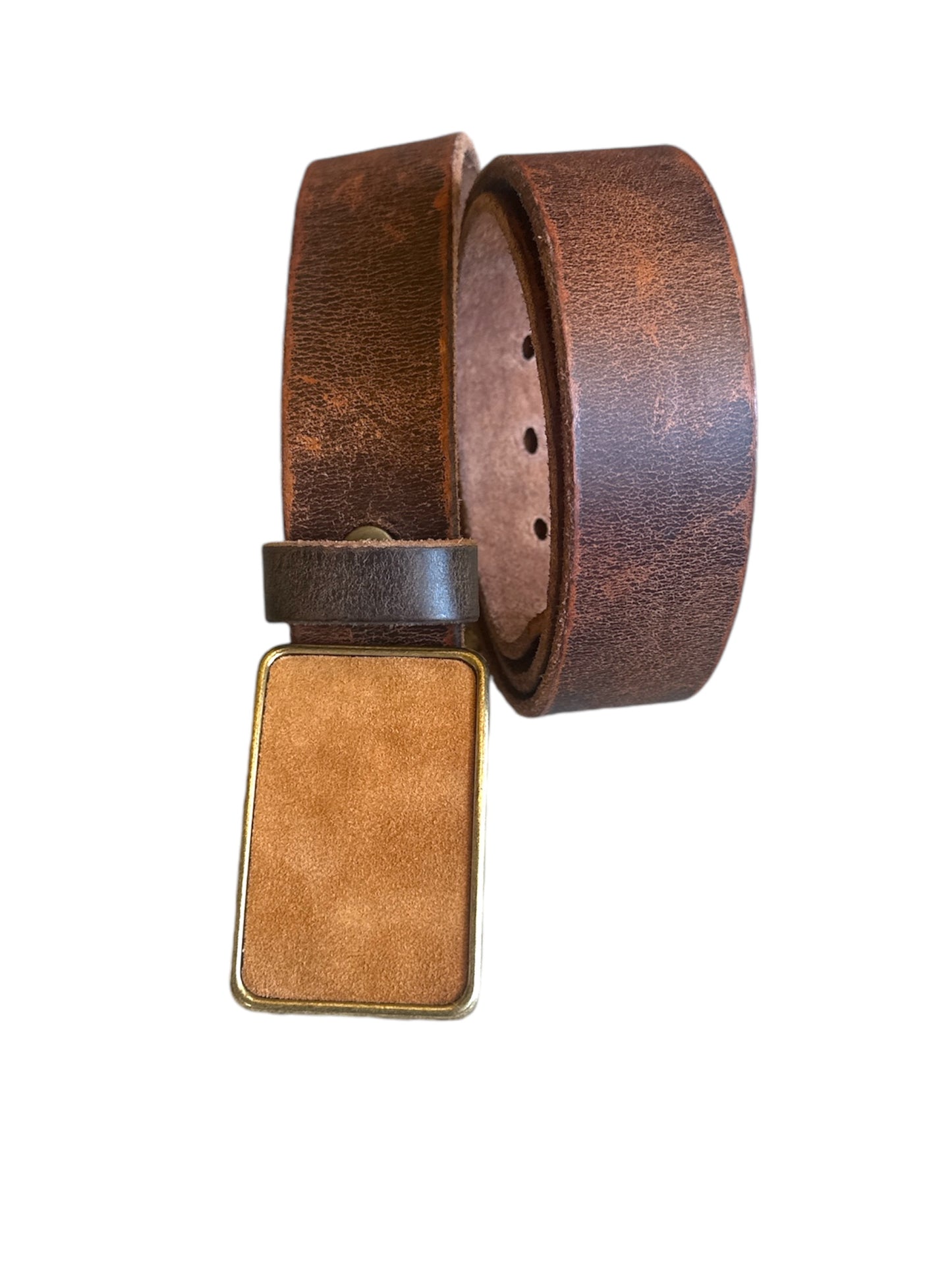 Rectangular Brown Suede Belt Buckle