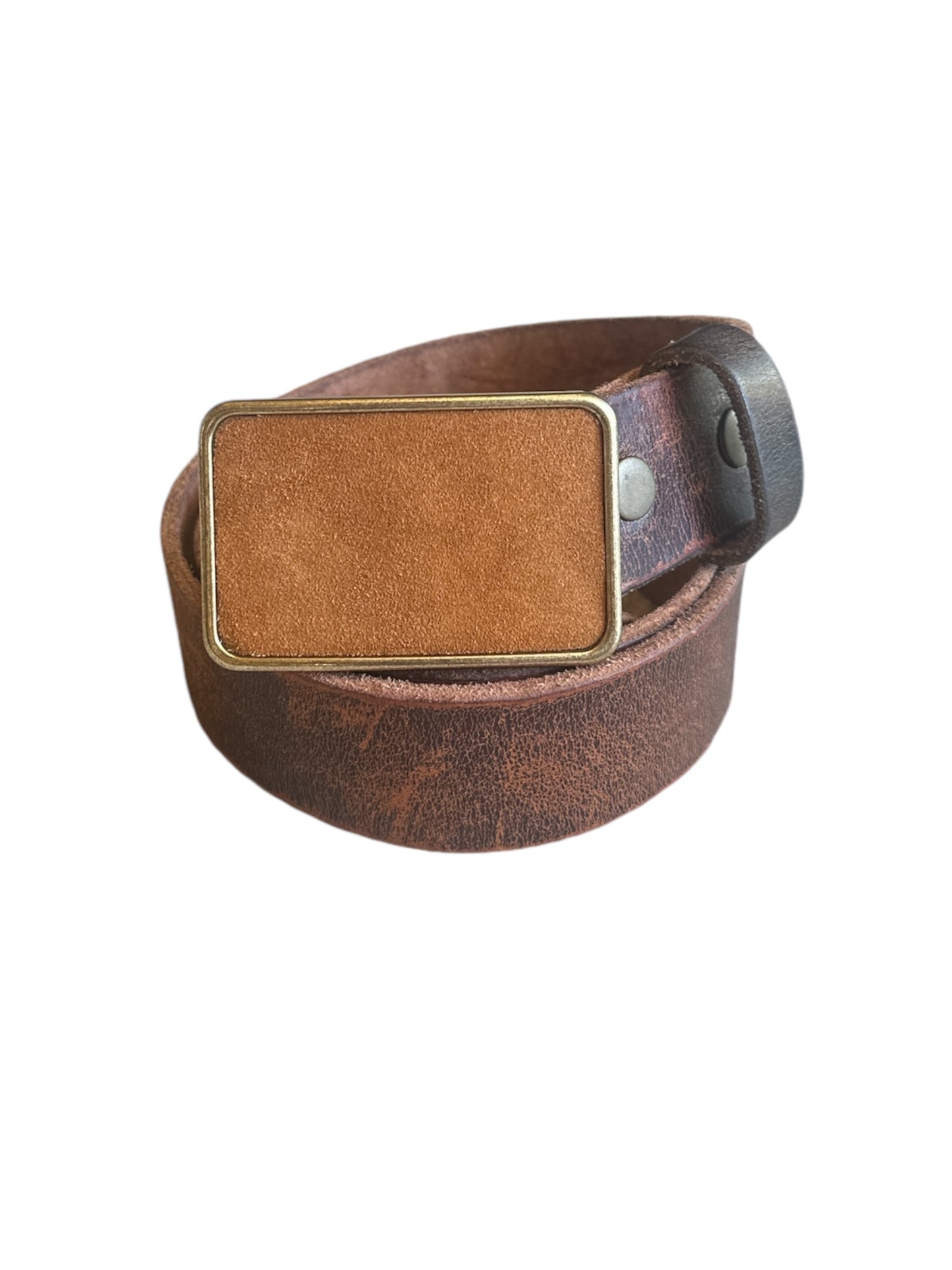 Rectangular Brown Suede Belt Buckle