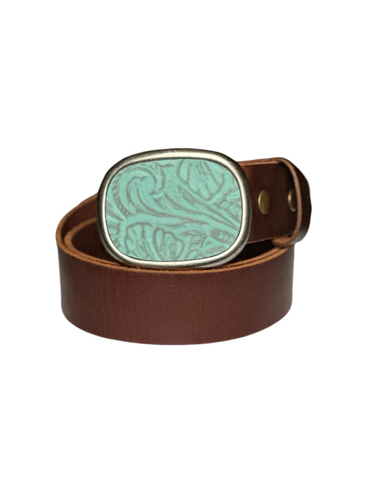 Western Turquoise Leather Belt Buckle