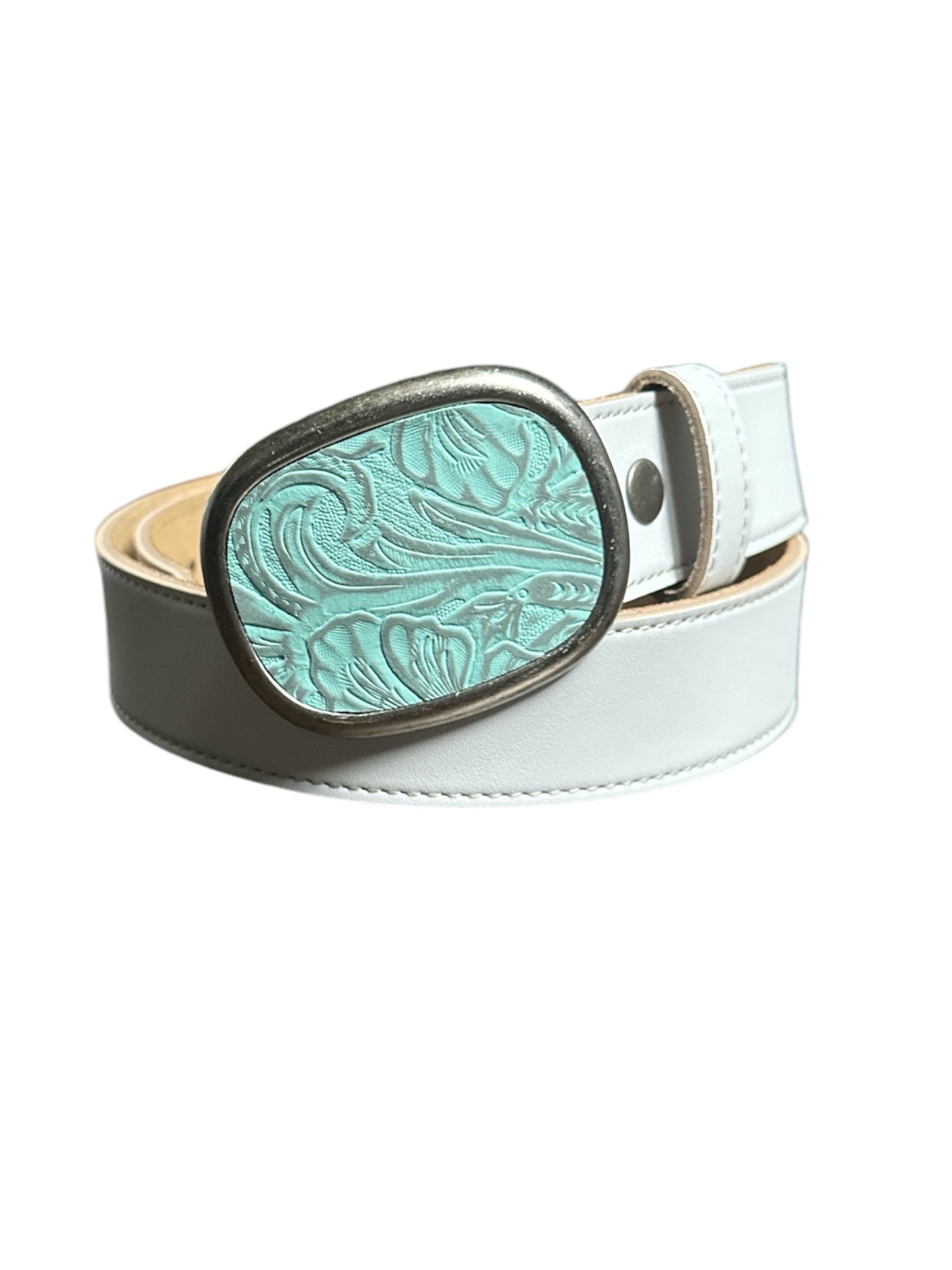 Western Turquoise Leather Belt Buckle
