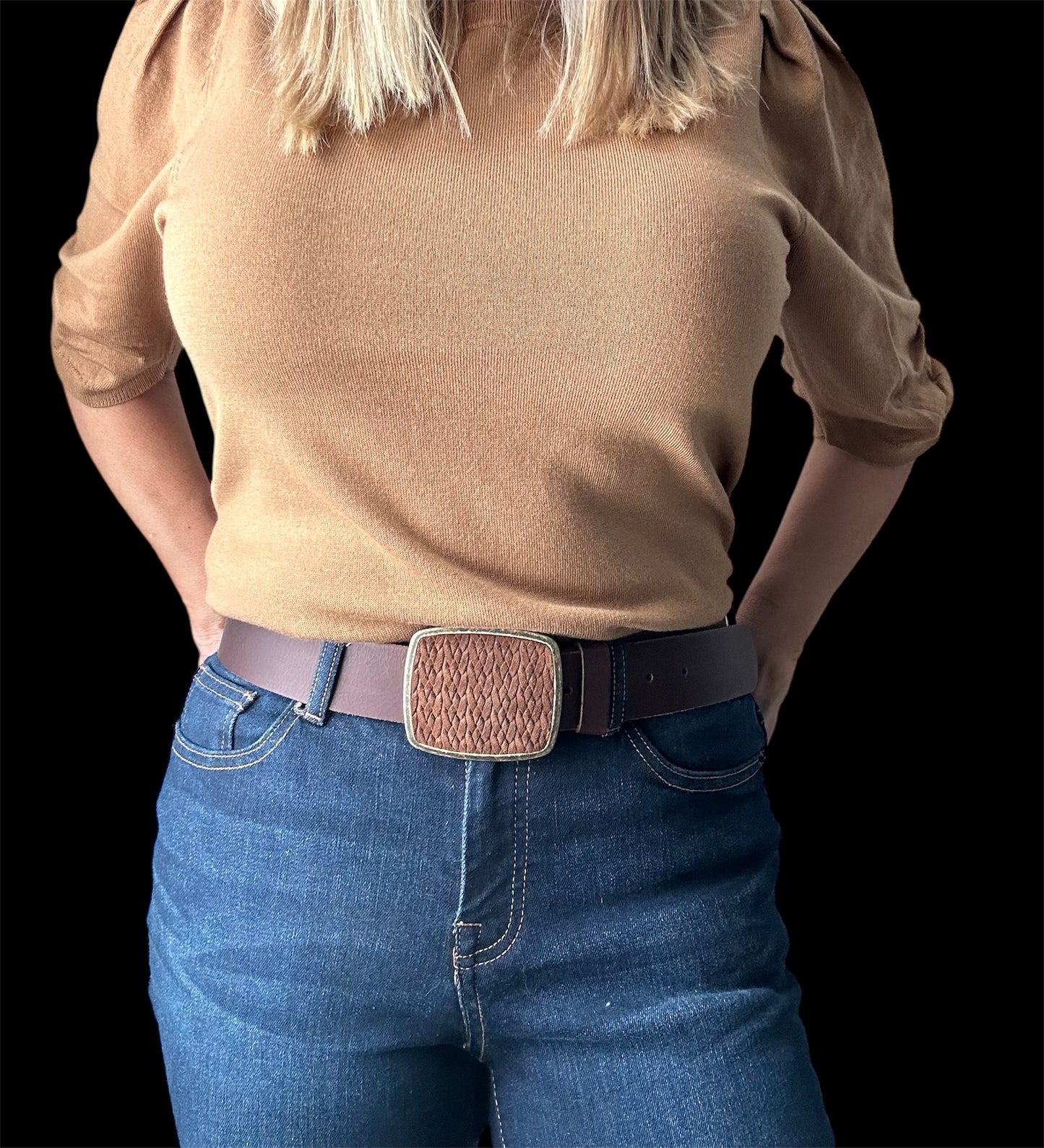 Brown Braided Leather Belt Buckle and Interchangeable Belt Set