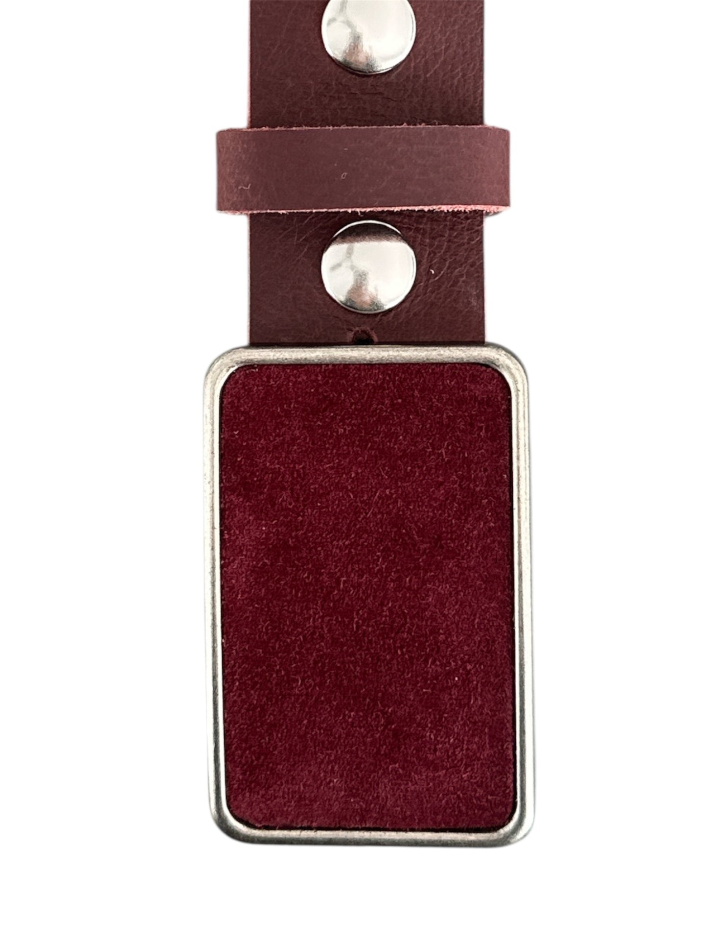 Burgundy Suede Rectangular Belt Buckle - Antique Silver or Antique Brass