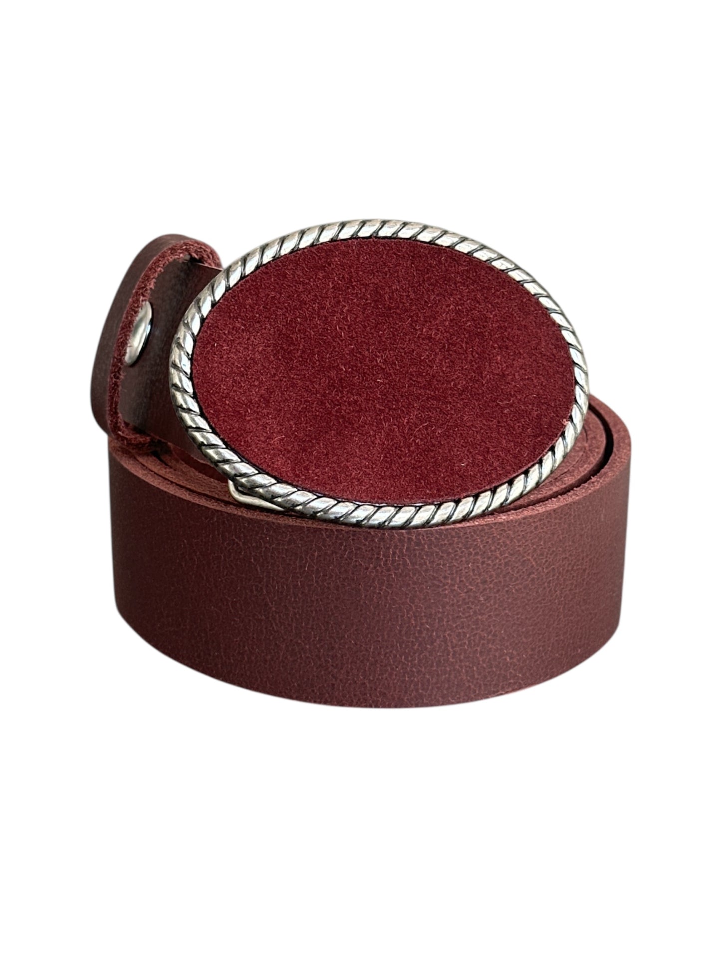 Rope Belt Buckle in Burgundy Suede - Antique Silver or Antique Brass