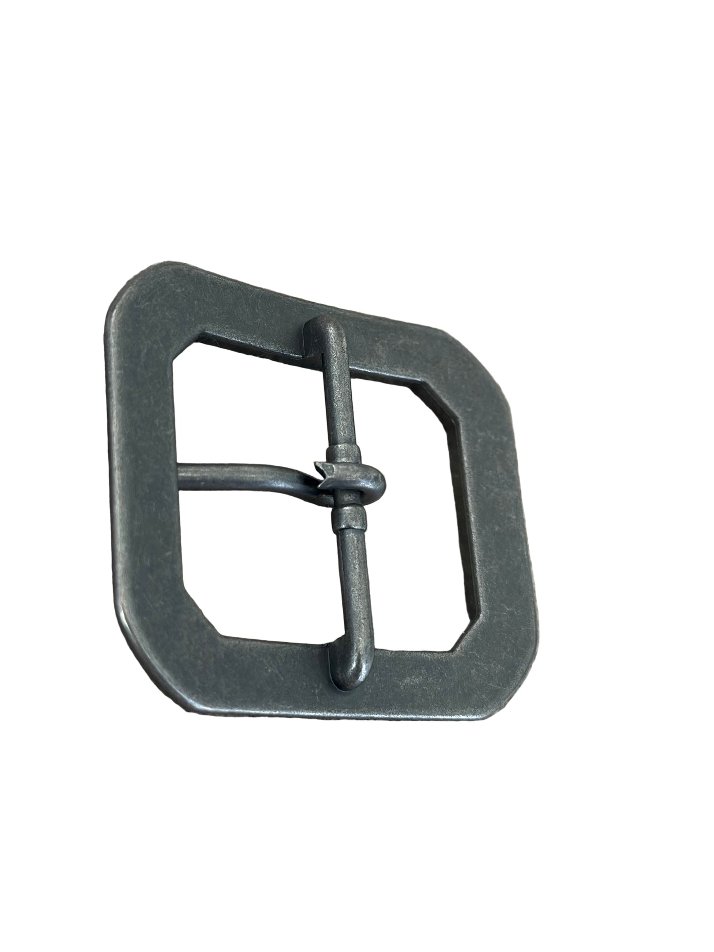 Back of rectangular antique nickel belt buckle