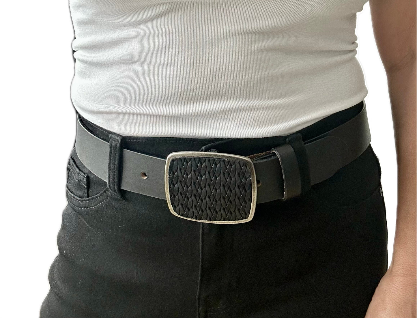 Rustic Braided Black Leather Belt Buckle