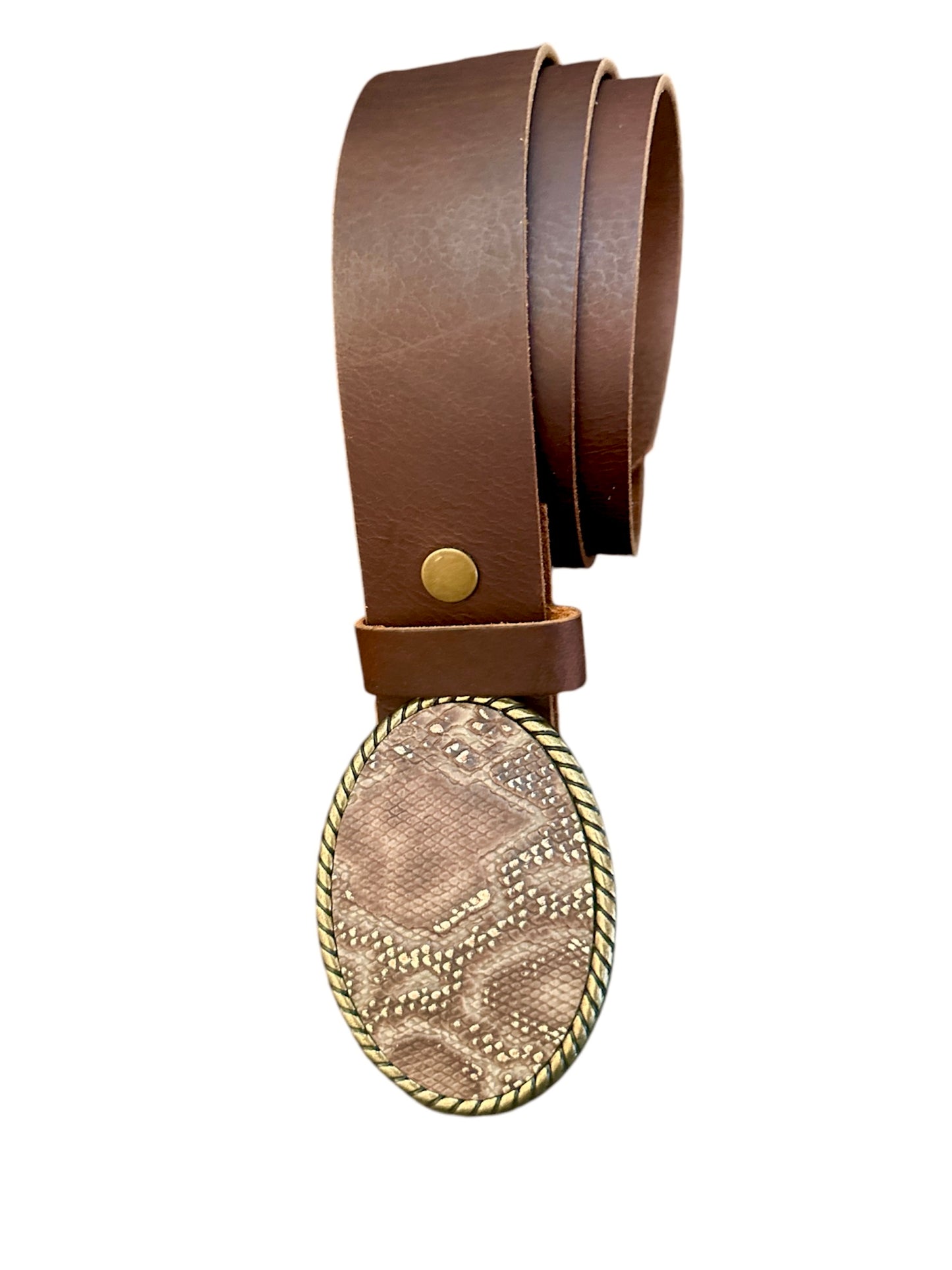 Python Printed Leather Belt Buckle in Bronze