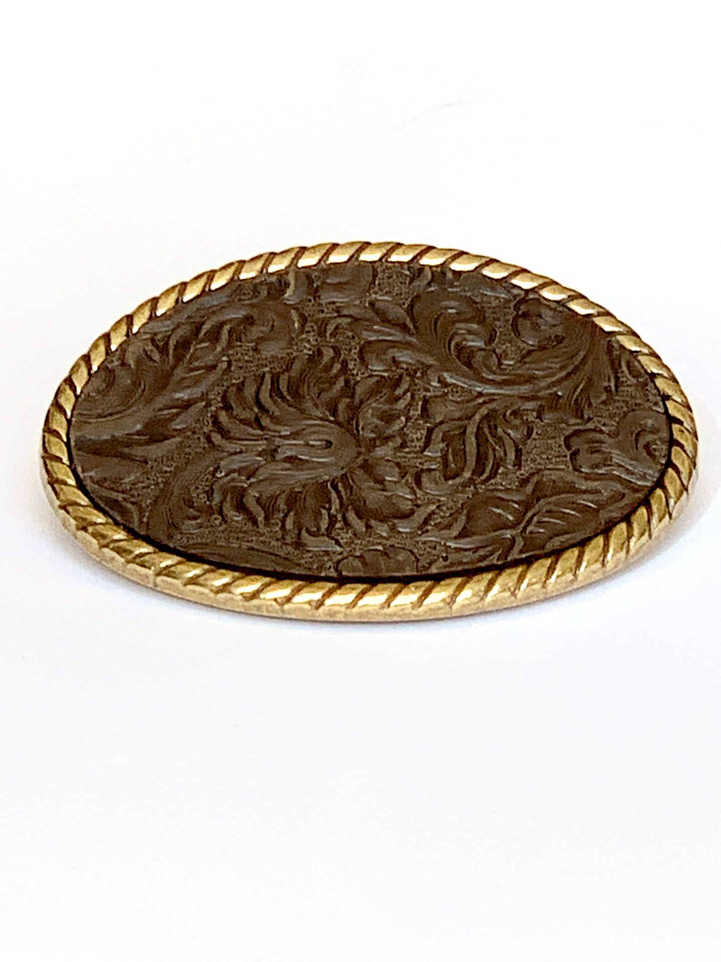 Dark Brown Floral Oval Leather Belt Buckle