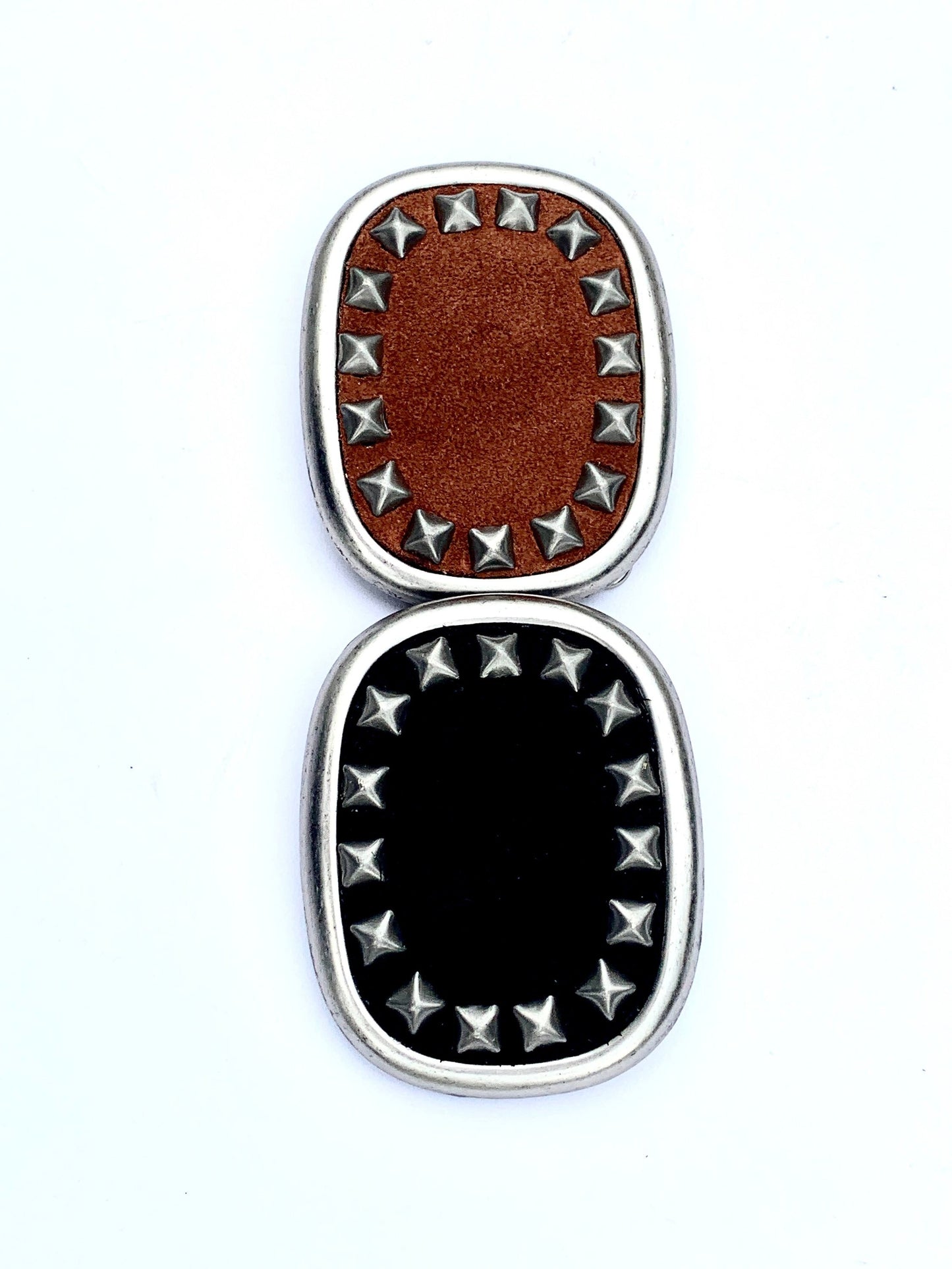 Studded Cognac Brown Suede Oval Belt Buckle