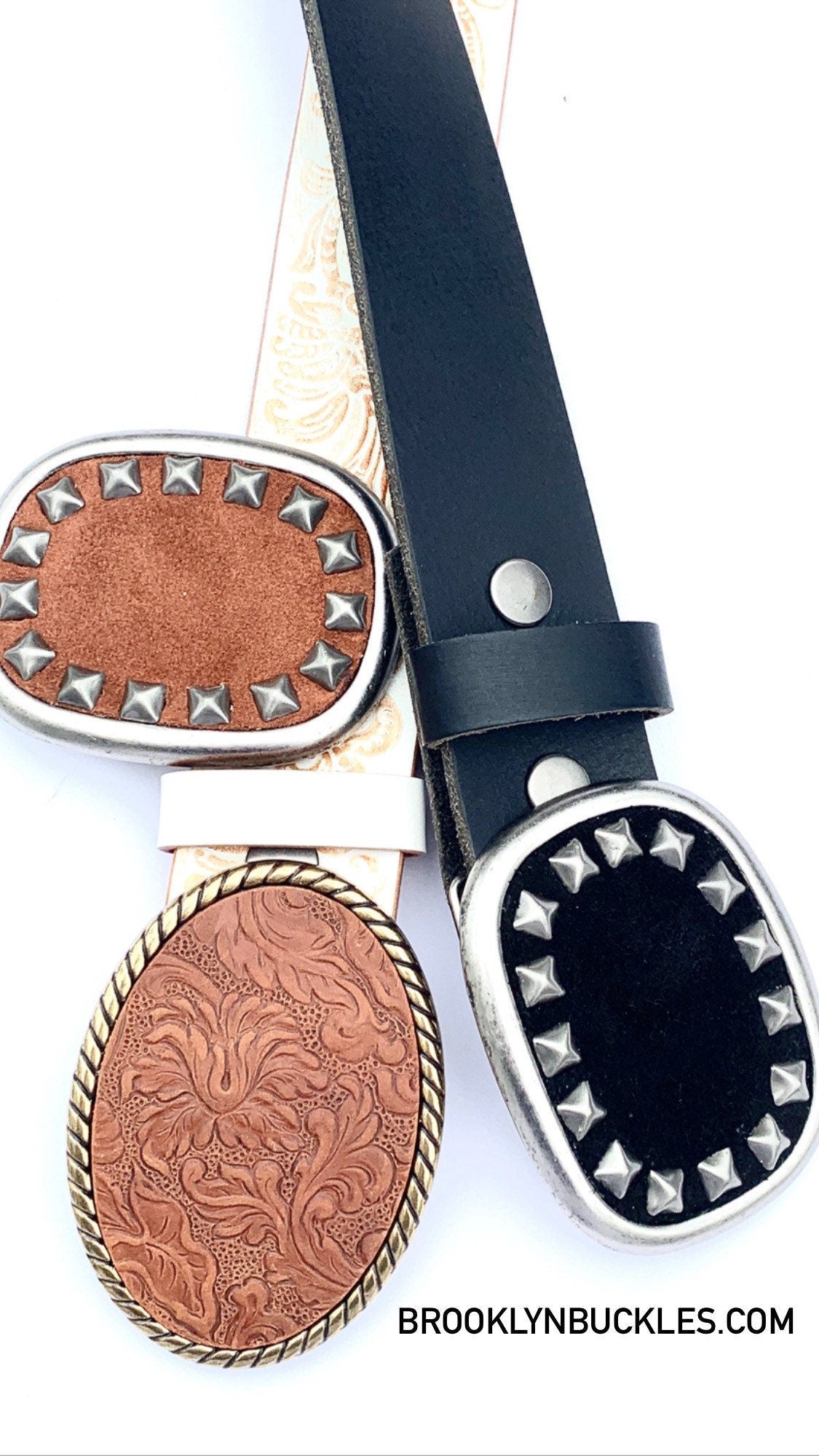 Light Brown Suede Belt Buckle With Studs