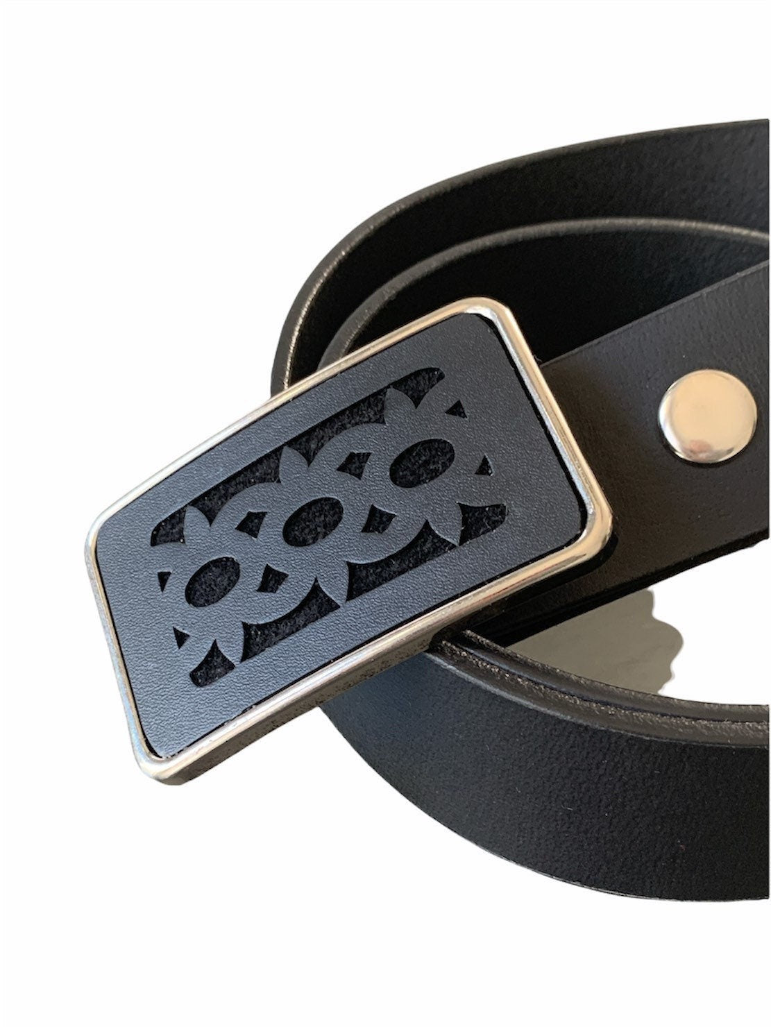 Sunburst Black Leather Belt Buckle
