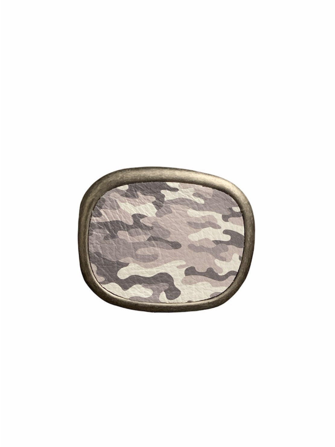 Camouflage White and Gray Oval Leather Belt Buckle