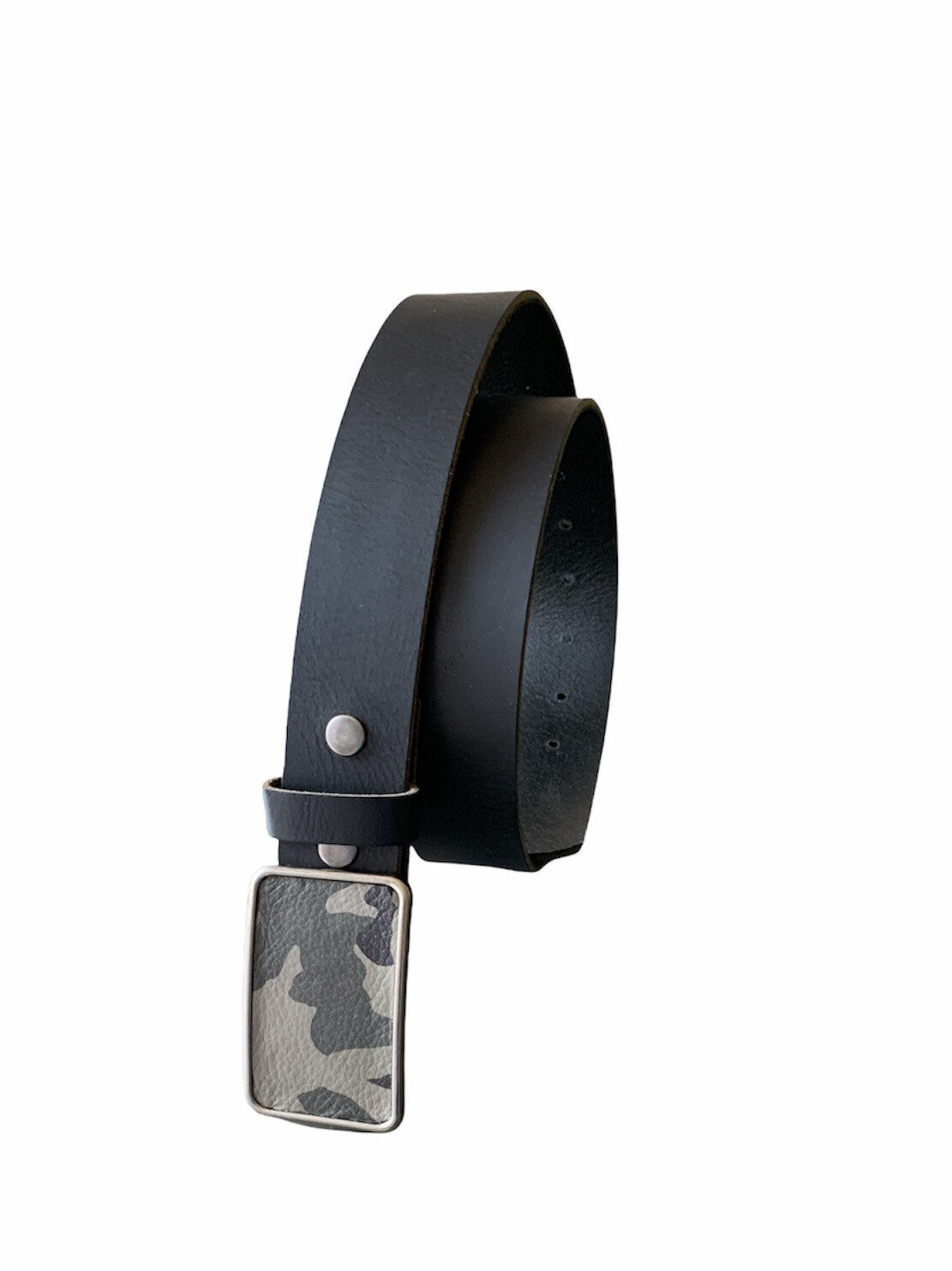 Gray Camouflage Leather Rectangular Belt Buckle