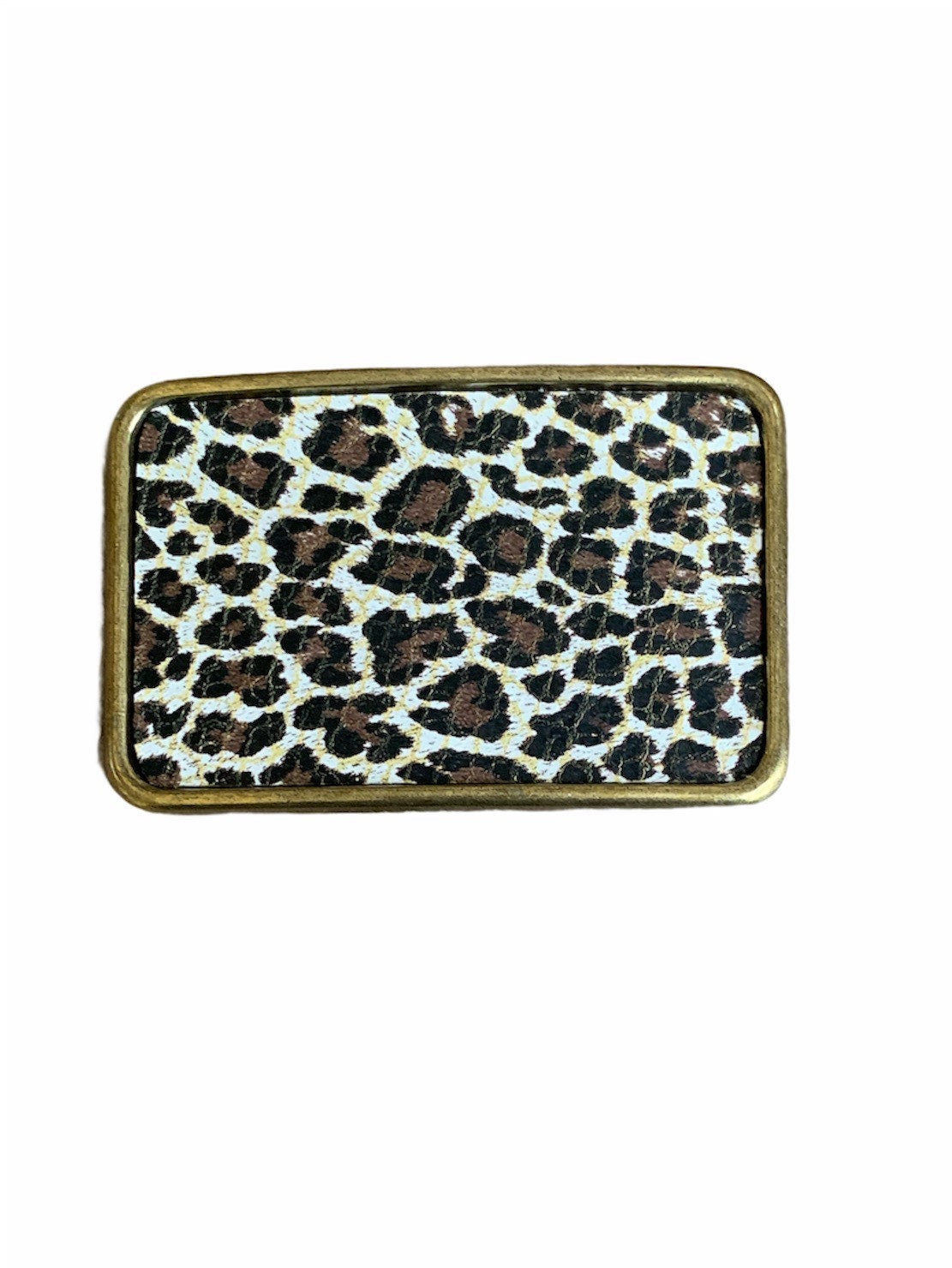 Leopard Print Leather Belt Buckle in White and Black Interchangeable Belt Set