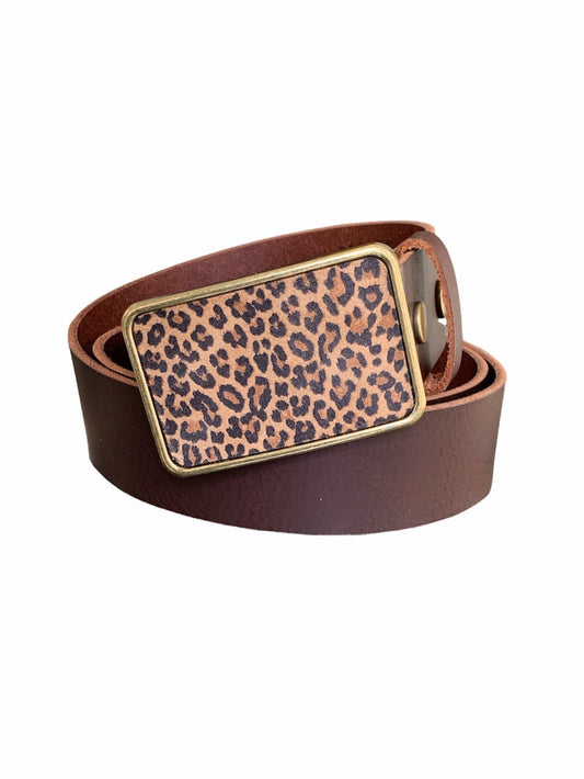 Cheetah Leather Belt Buckle and Interchangeable Belt Set