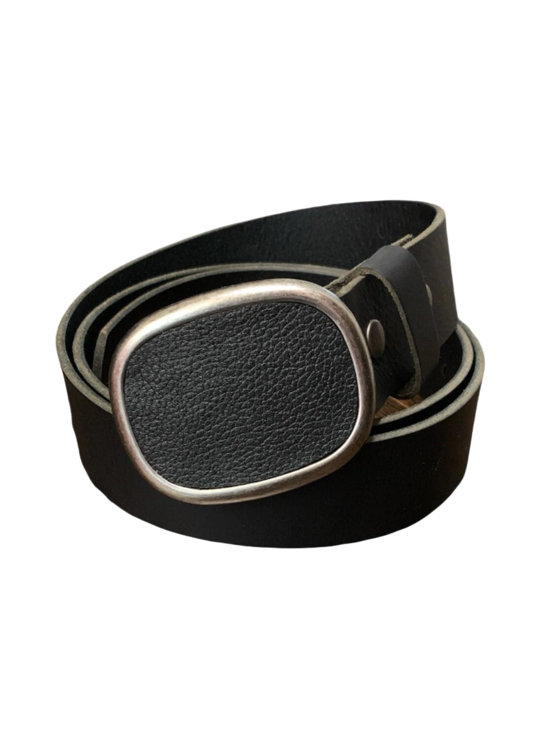 Pebbled Black Leather Oval Belt Buckle