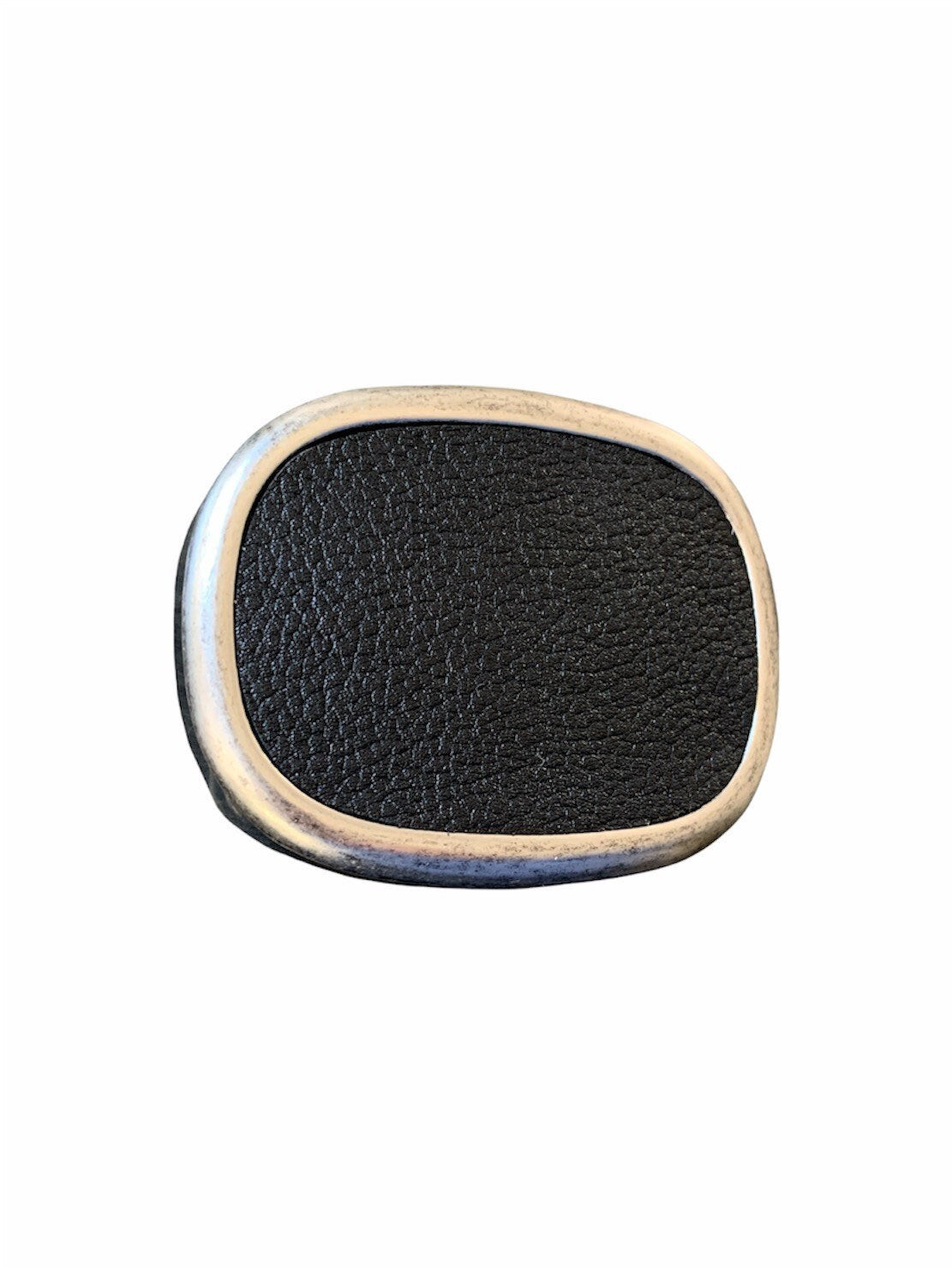 Pebbled Black Leather Oval Belt Buckle