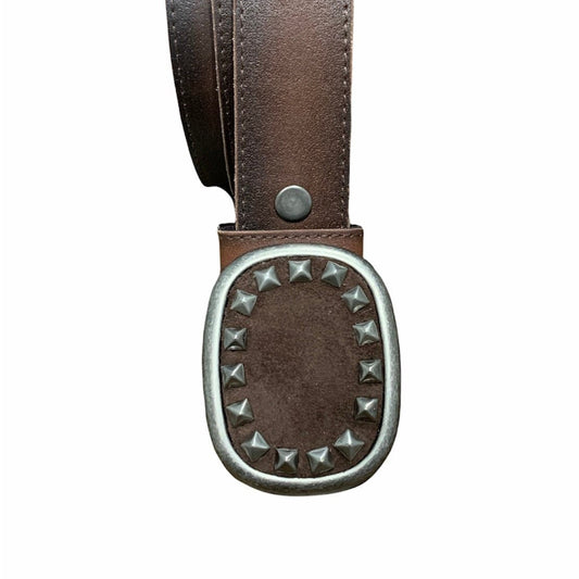 Studded Espresso Brown Suede Belt Buckle