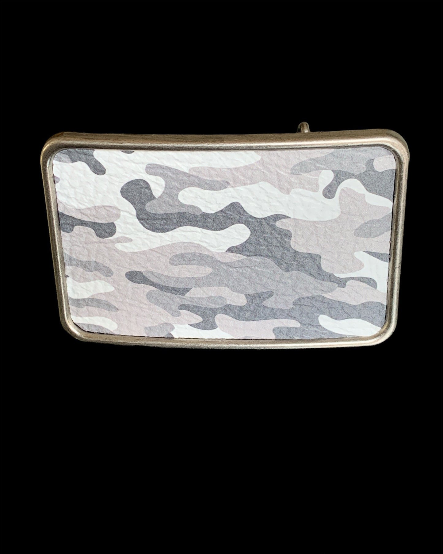 Camouflage White and Gray Leather Belt Buckle