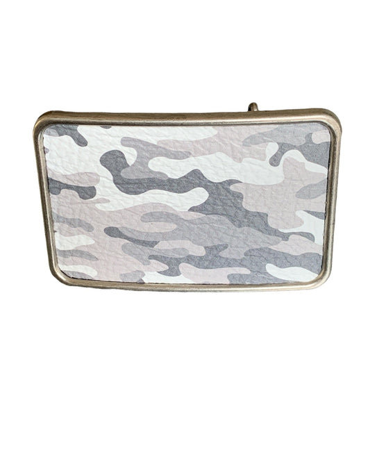 Camouflage White and Gray Leather Belt Buckle