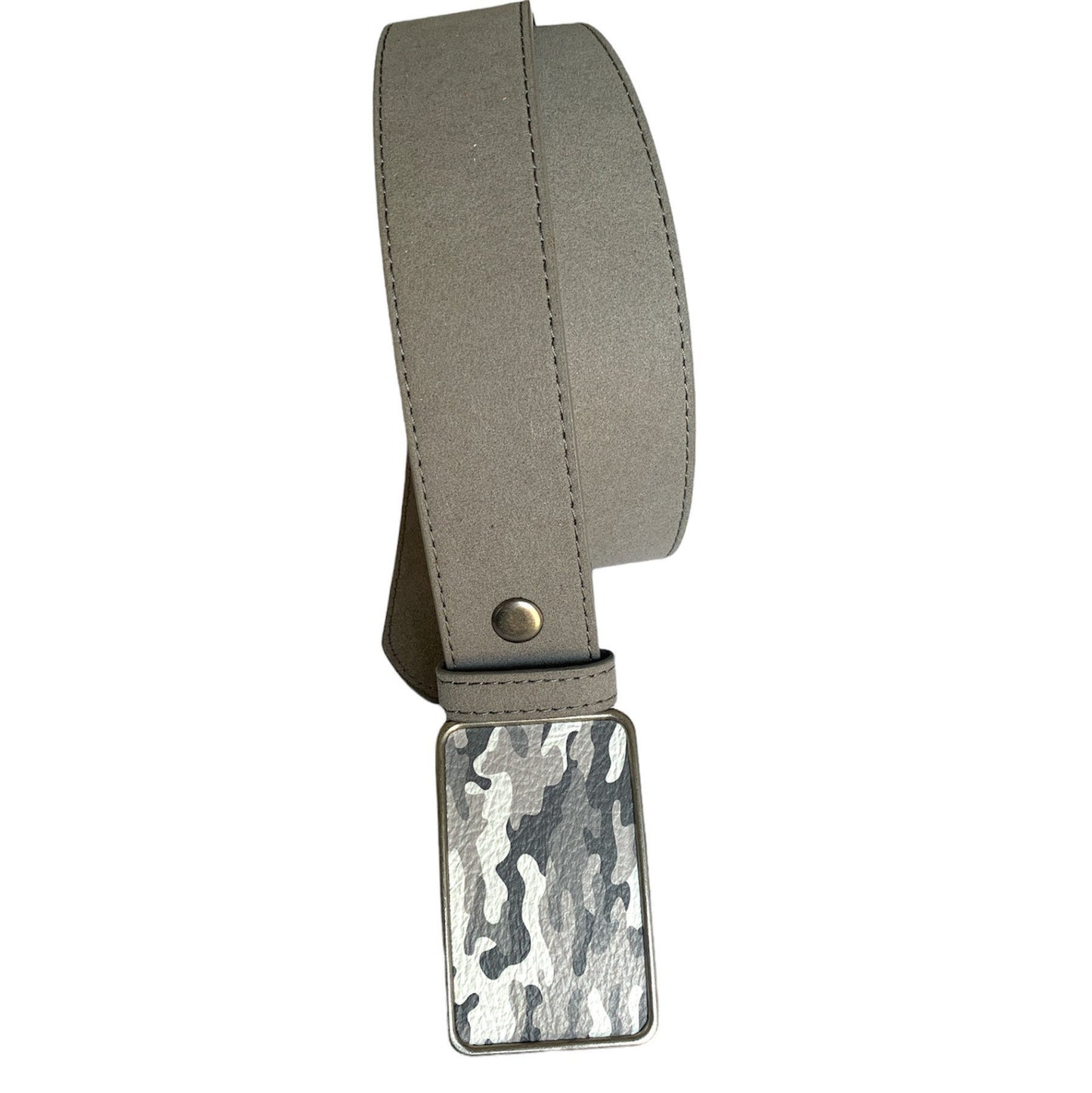 Camouflage White and Gray Leather Belt Buckle