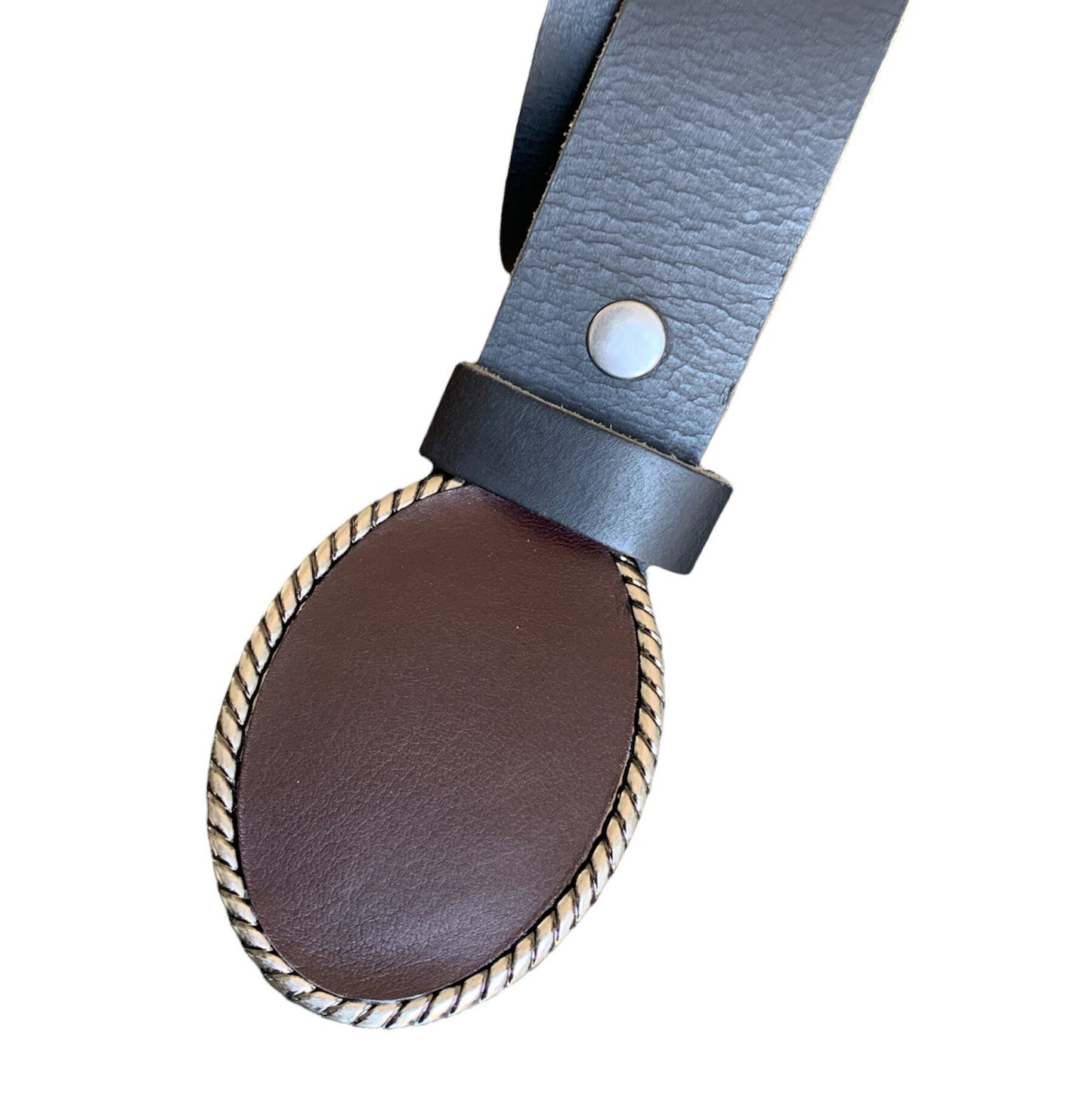 Classic Dark Brown Leather Rope Belt Buckle