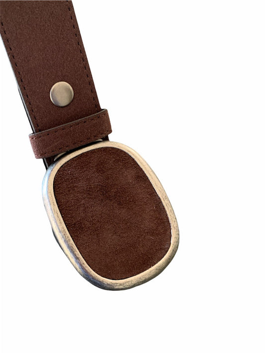 Espresso Brown Suede Oval Belt Buckle