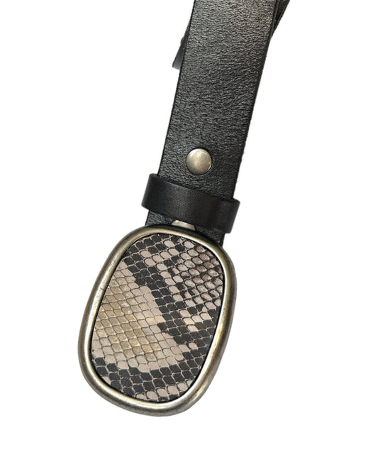Python Snake Skin Print Leather Belt Buckle