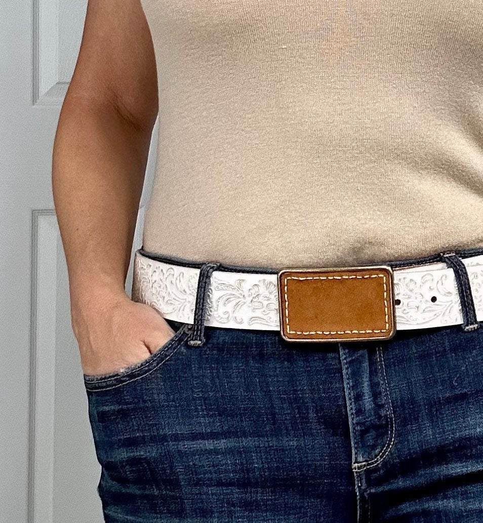 Stitched Brown Suede Belt Buckle
