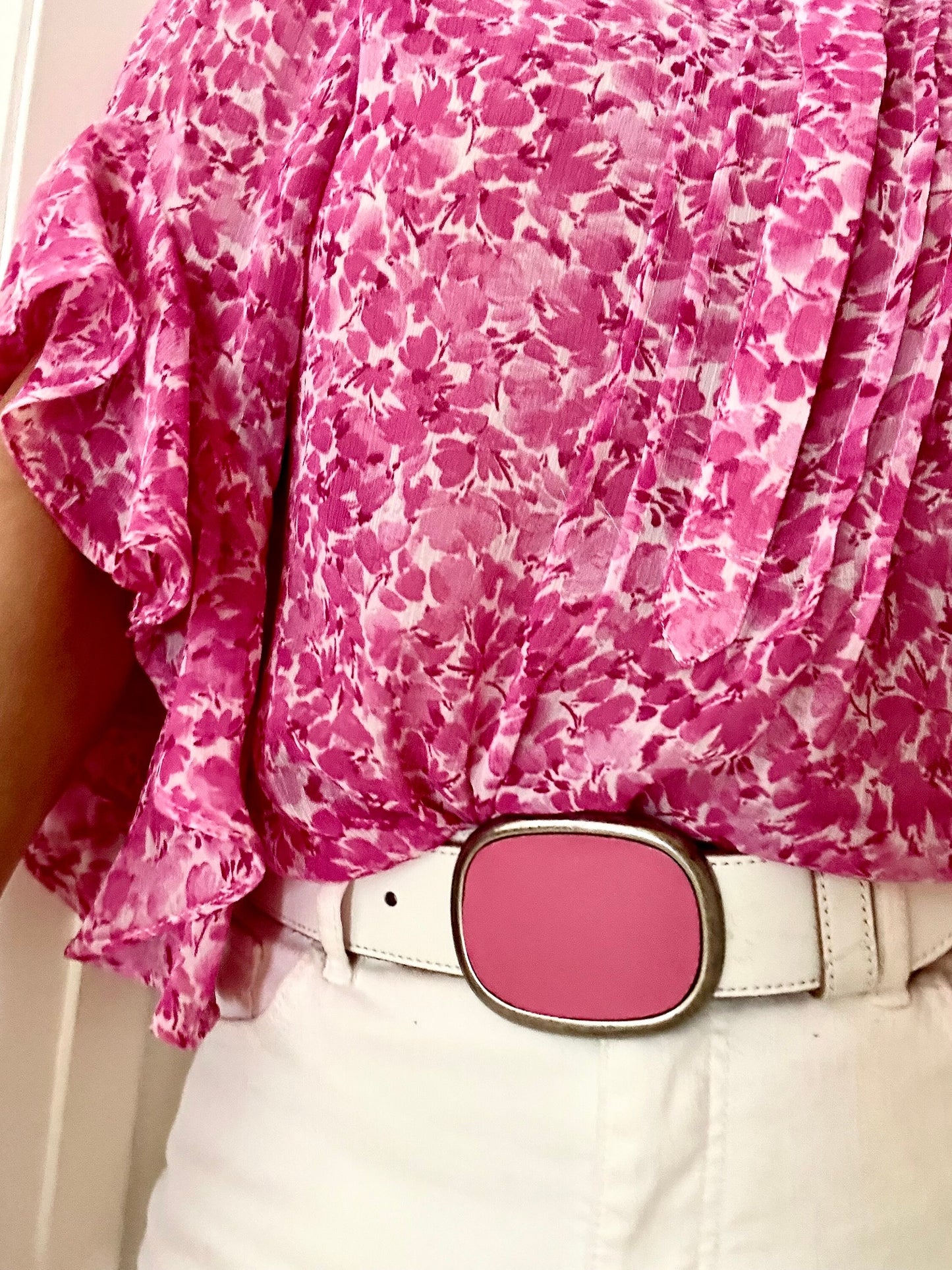 Pink Leather Belt Buckle For Interchangeable Belt