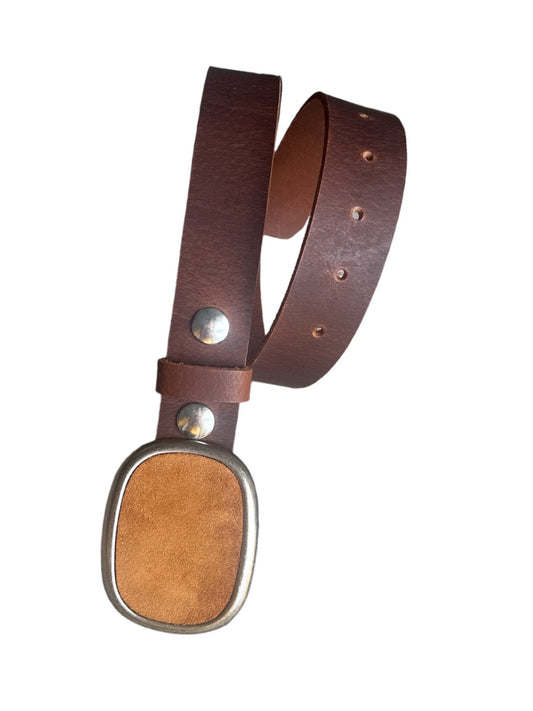 Caramel Brown Suede Oval Belt Buckle For Interchangeable Belt