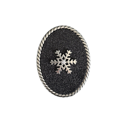 Snowflake Black Glitter Leather Belt Buckle