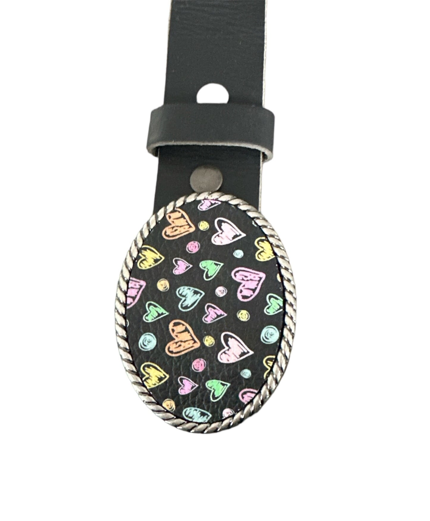 Colorful Hearts Leather Belt Buckle