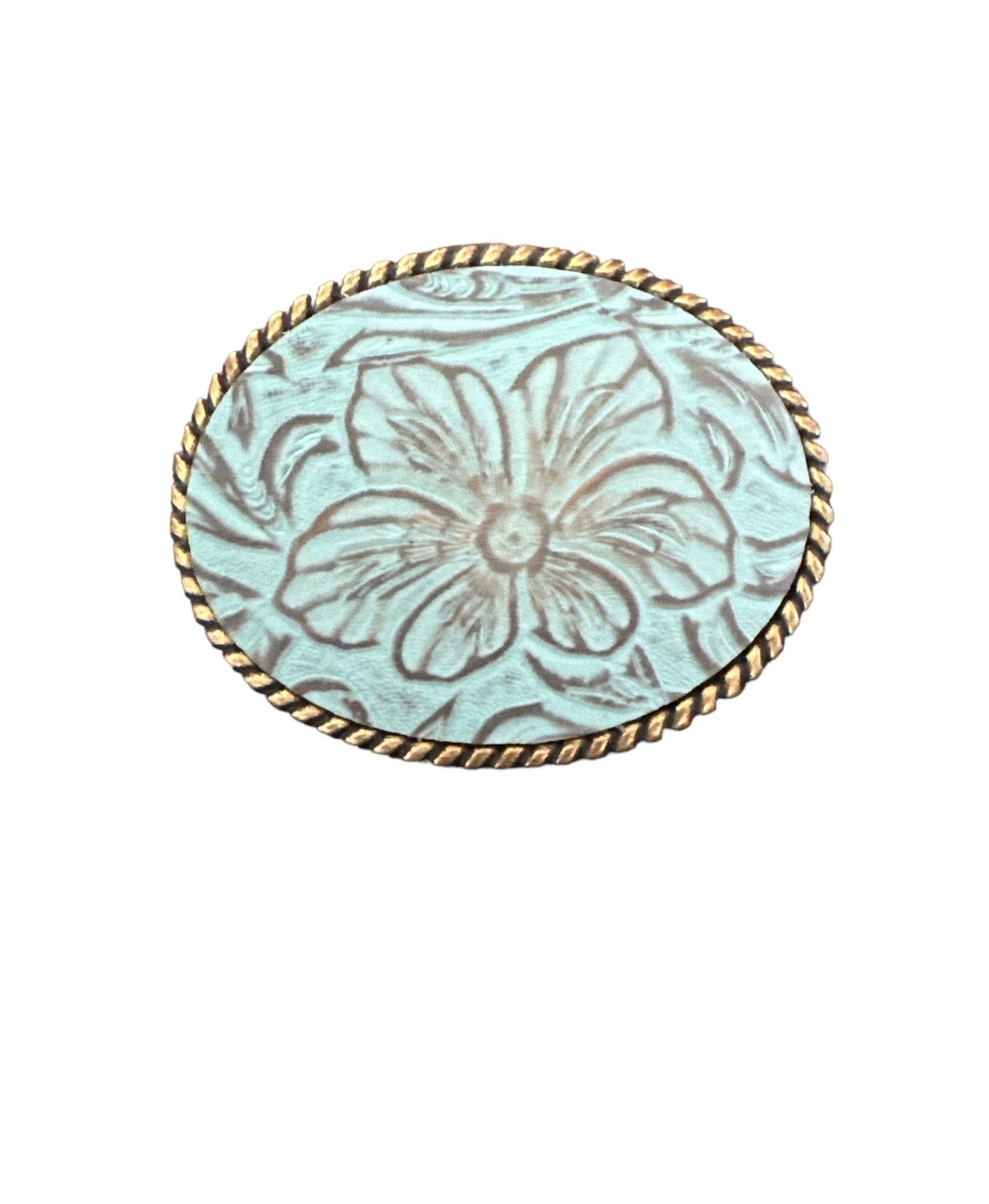 Floral Turquoise Embossed Leather Belt Buckle